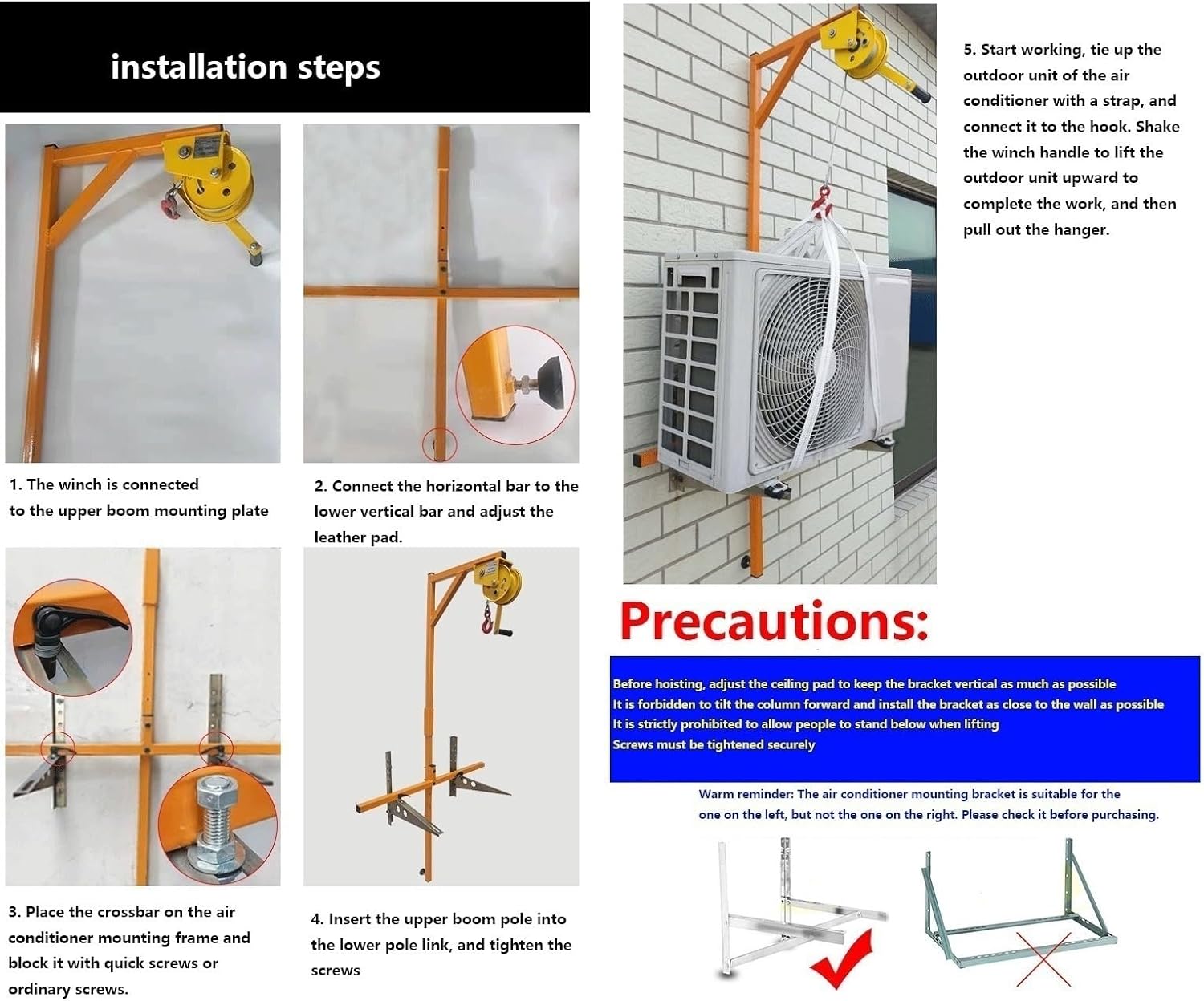  Outil De Levage Pour Climatiseur Extérieur – Treuil Manuel Robuste Et Support Pour Une Installation Facile Du Climatiseur (capacité De 5 CV) – Équipement CVC Essentiel Po