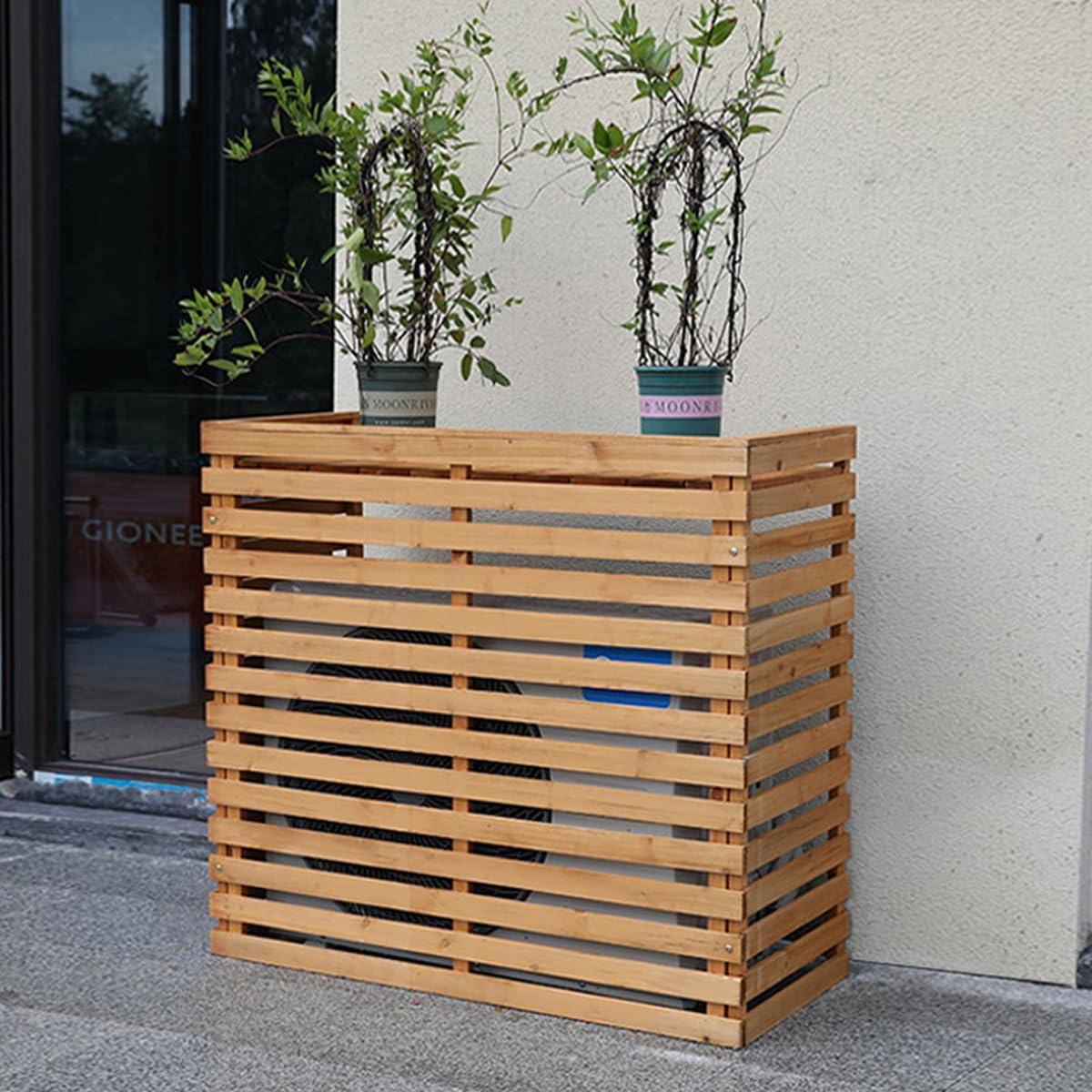GENERIC Housse De Protection Pour Climatiseur D'extérieur En Bois Massif Avec Persiennes - Protection Résistante Aux Intempéries - Support De Fleurs Polyvalent - Dimensions (H X L X P) : 85 X 35 X 80 Cm