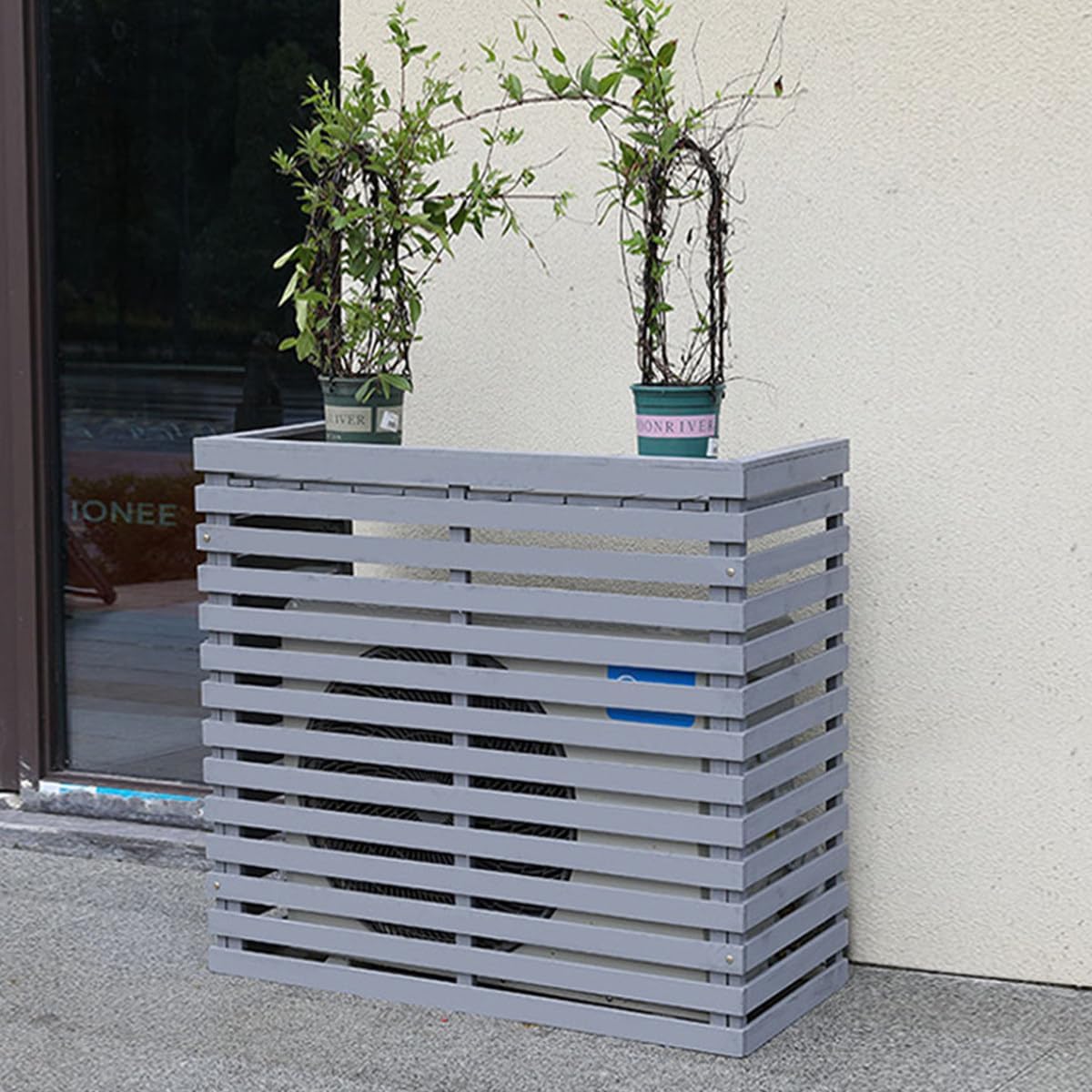 GENERIC Housse De Protection Pour Climatiseur D'extérieur En Bois Massif Avec Persiennes Et Support De Fleurs, Protection Contre Les Intempéries Pour Unités Extérieures, Taille C-85 X 35 X 80 Cm