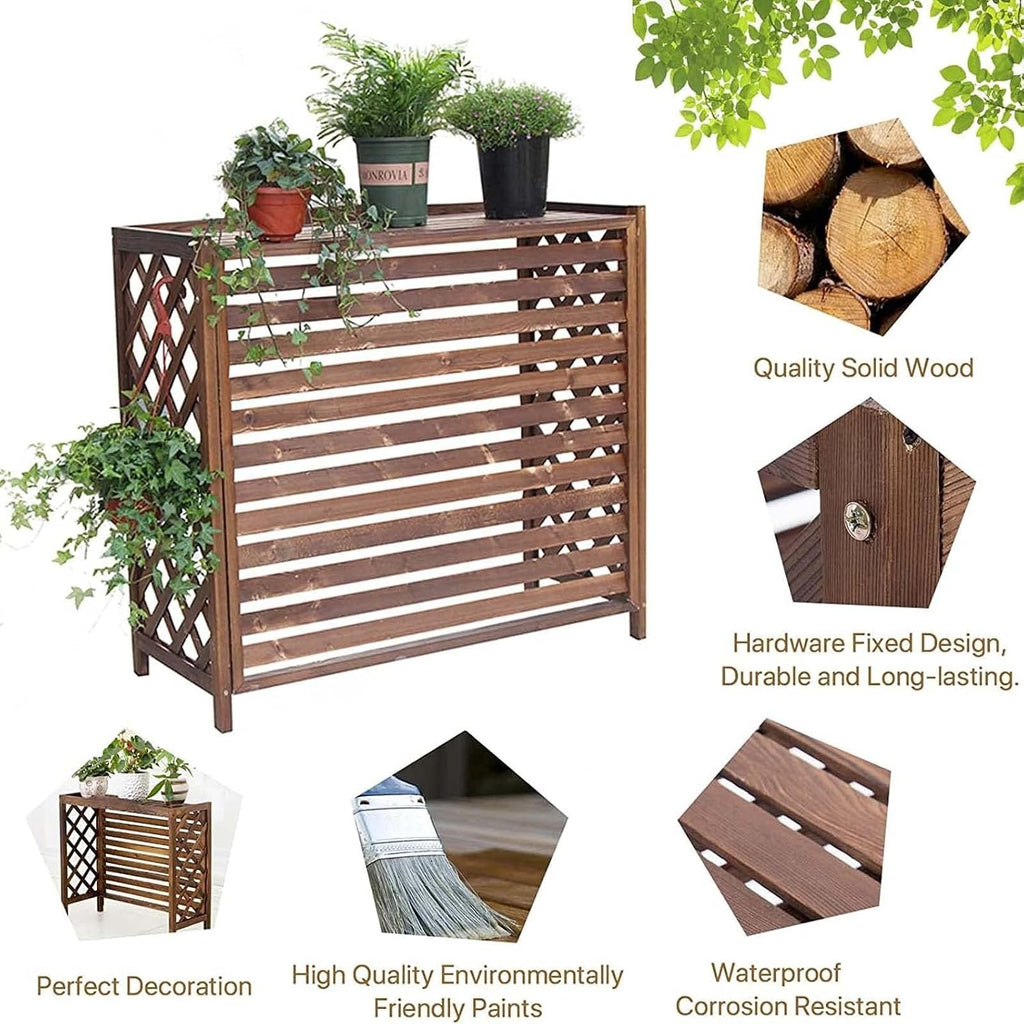  Housse De Protection En Bois Massif Pour Climatisation – Clôture Et Poubelle – Support De Présentation Pour Plantes De Jardin – Grille De Protection Pour Climatiseur Et Pompe à Chaleur – Solution