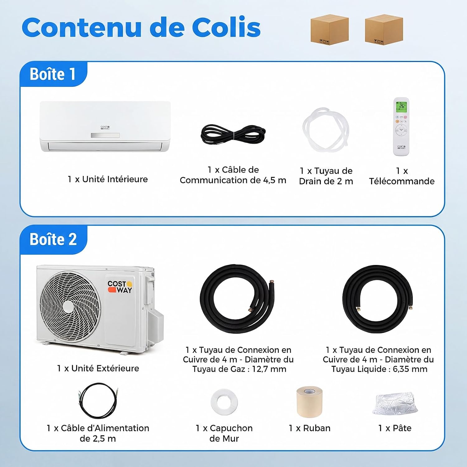  COSTWAY Climatiseur Reversible 18000 BTU 5,1 KW, Climatiseur Split R32, Chauffage, Refroidissement, Déshumidification, Clim Inverter Silencieux 19 DB, Auto-Nettoyage (18000 BTU|5,1 KW - Blanc Wifi)