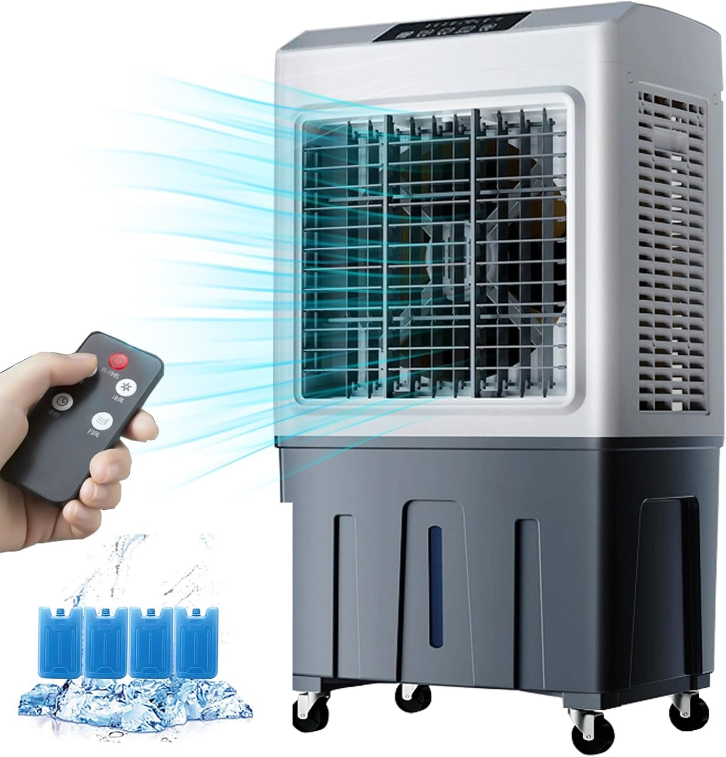  Ventilateur Refroidisseur D'air Évaporatif Commercial, Humidificateur Industriel, Climatiseur 3 En 1 200W, Grand Réservoir D'eau 50L, Refroidisseurs D'air Pour La Maison, Refroidir Jusqu'à 50 M² (Col