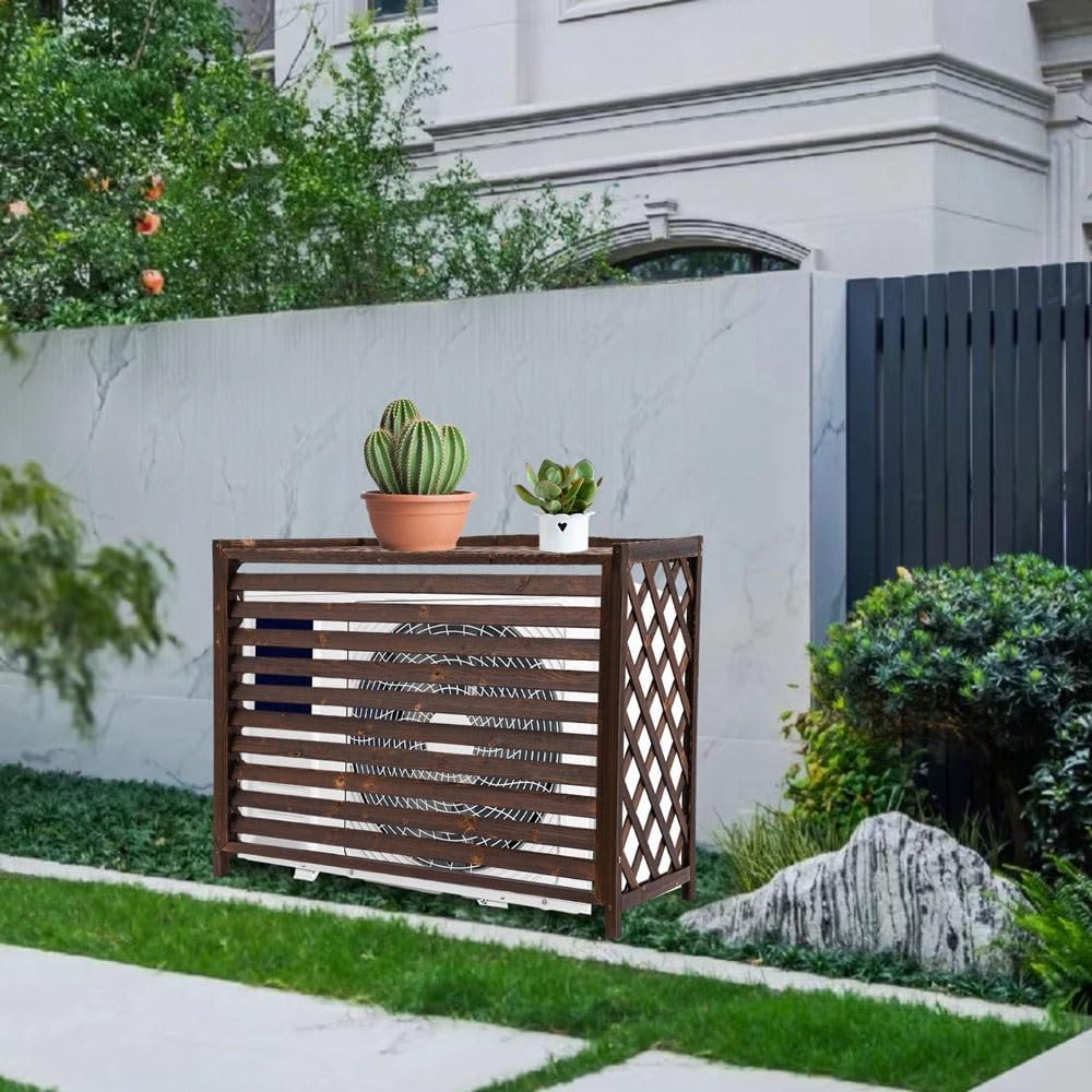 GENERIC Housse De Protection Décorative Imperméable En Bois Pour Climatiseurs Et Pompes à Chaleur (115 X 54 X 95 Cm, Marron, Antirouille Et Résistant à La Corrosion)