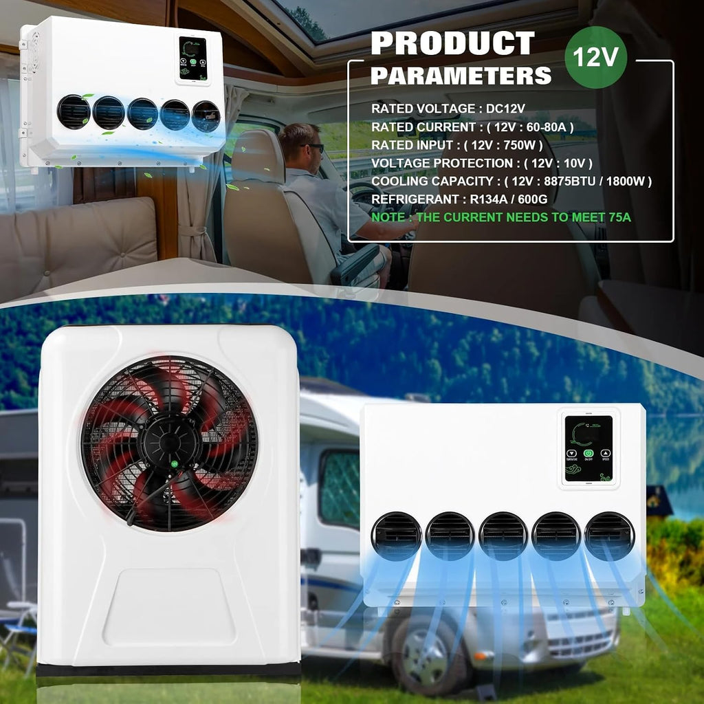 GENERIC Climatiseur Portable Pour Refroidissement De Cabine De Véhicule, Système Divisé 12 V/24 V DC, Idéal Pour Camions, Camping-cars, Bus Et Camping-cars