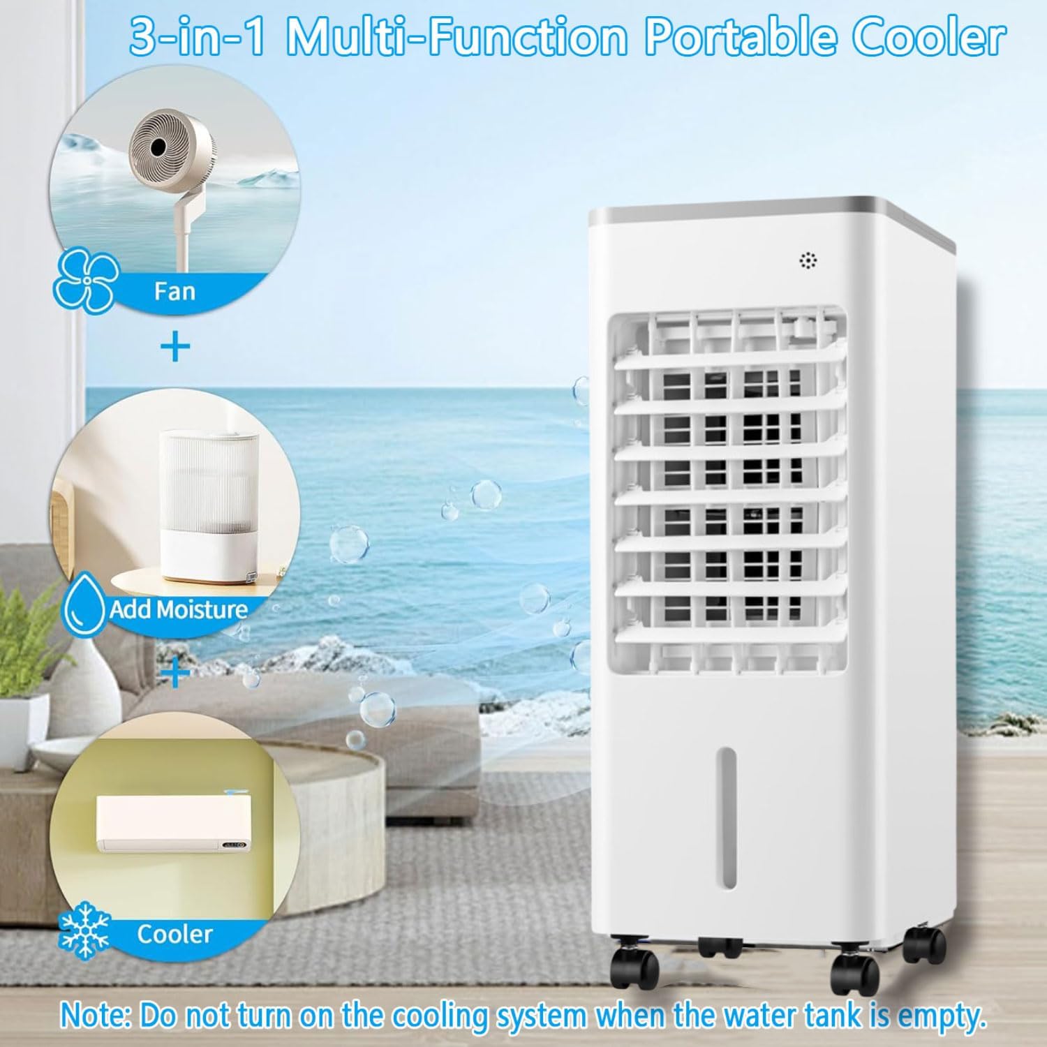 GENERIC Refroidisseur D'air évaporatif Portable, Ventilateur De Boîte De Glace 9L Avec Affichage LED, 3 Vitesses, Oscillation à 90 °, Minuterie 8H, Humidificateur Silencieux Pour La Chambre De Bureau à Domici
