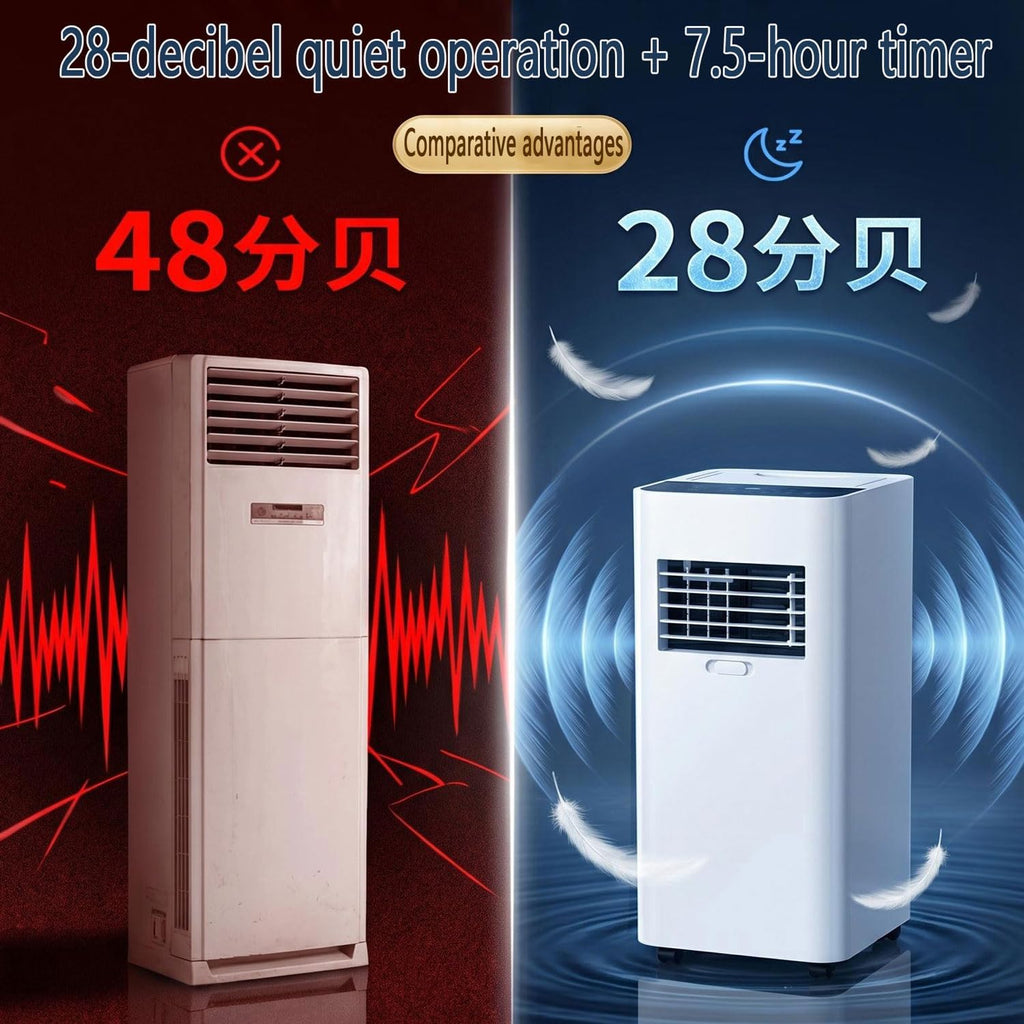 GENERIC Climatiseur Portable De 7 000 BTU, Unité CA Ultra Silencieuse De 30 DB Pour Rafraîchir Les Pièces Jusqu'à 300 M², Ventilateur à 3 Vitesses Avec Déshumidificateur, Mode Veille Et Minuterie