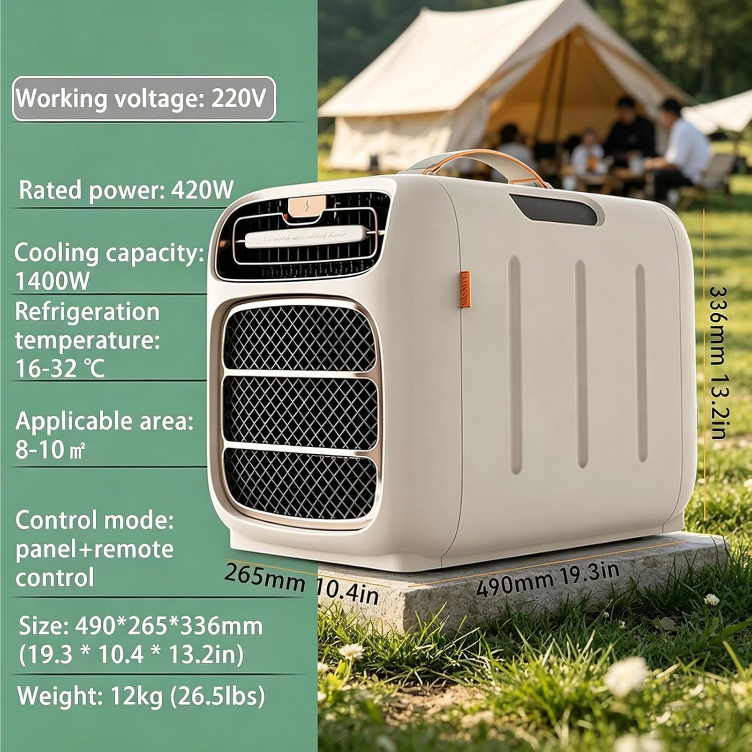  Climatiseur Mobile Camping 4800BTU,Module Chauffage Amovible, 3 Vitesses,Minuterie 24H,Nuisance ≤40dB,Boîtier Résistant,pour Tente Caravane Camping-Car Vanlife Cooling&Heating