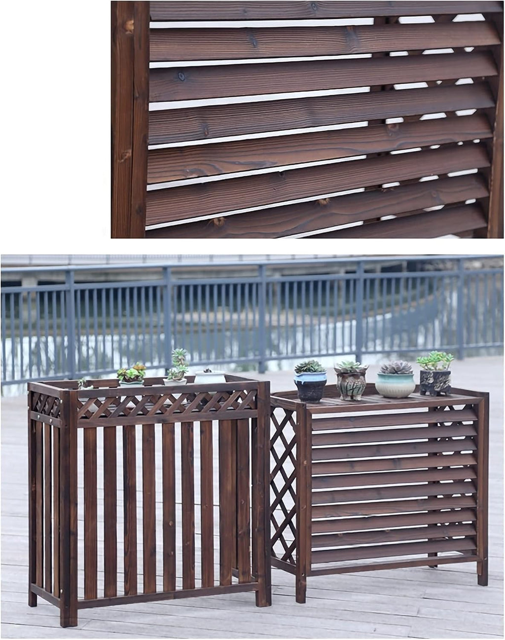  Housse Climatiseur Extérieur Couverture,Couvercle De Climatiseur En Bois Cadre De Support De Climatisation Extérieur Couvercle De Radiateur, Couvercle De Climatiseur Rustique Support De Plante En