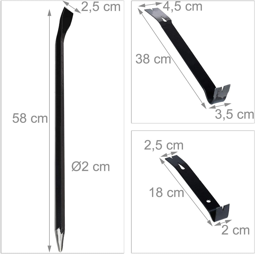  Relaxdays Pied-de-biche Lot De 5 Pièces, Levier Hexagonal, Grand Arrache-clou, En Acier, Noir