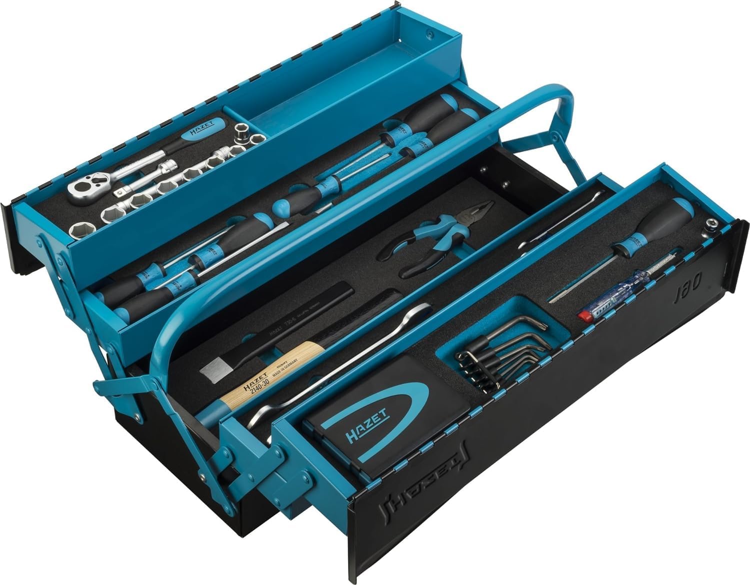  HAZET Valise à Outils Métallique 190/79 I 79 Pièces, Remplie Avec Marteau, Cliquet Réversible, Pince Et Cadenas I Valise De Montage Mobile Avec Assortiment Professionnel'.