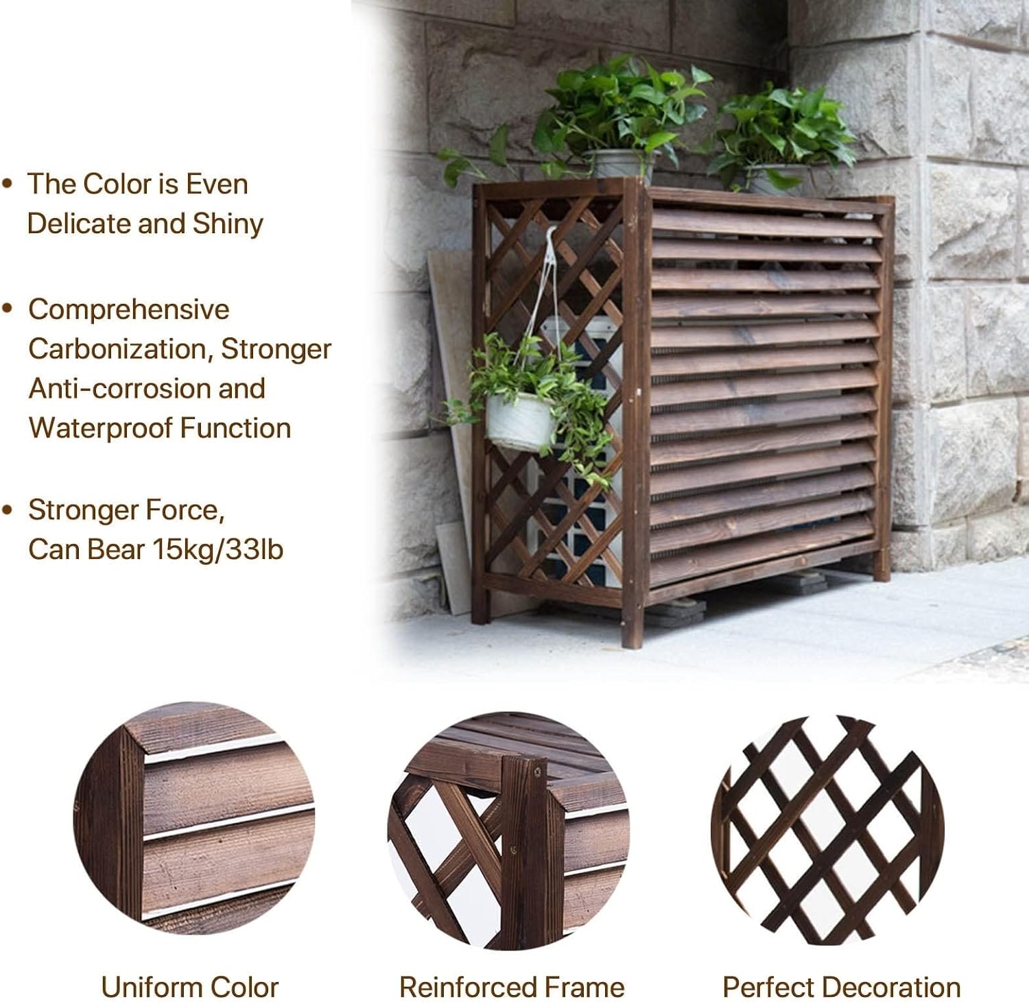  Housse De Protection En Bois Massif Pour Climatisation – Clôture Et Poubelle – Support De Présentation Pour Plantes De Jardin – Grille De Protection Pour Climatiseur Et Pompe à Chaleur – Solution