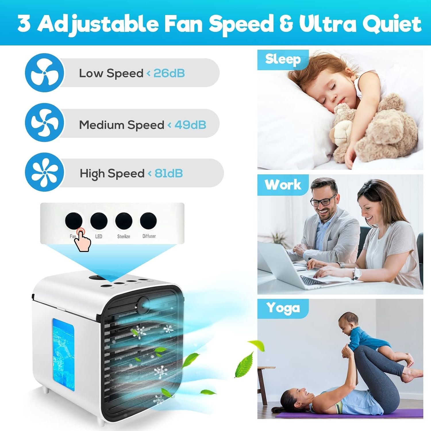  DieffematicKTY Climatiseur Mobile Portable Air Conditioning Fan Mini Electric Cooling Water Mist Humidifier Ice Fan Room Household Small Air Conditioner Air Cooler
