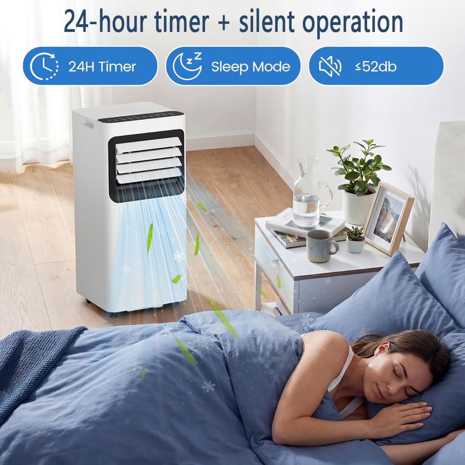GENERIC Climatiseur Portable Refroidit Jusqu'à 30 M², Unité AC Intelligente Avec Télécommande, Refroidissement Silencieux Avec Modes De Veille Et Ventilateur Frais Et Sec, Kit De Fenêtre Minuterie 24 Heures