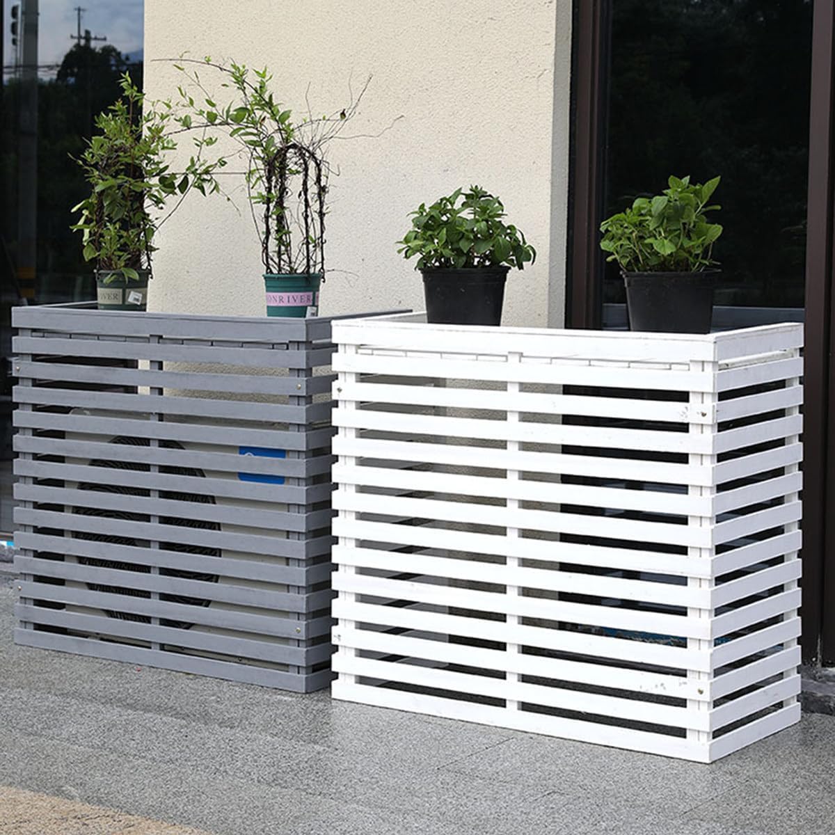 GENERIC Housse De Climatiseur D'extérieur En Bois – Capot à Persiennes En Bois Massif Avec Support De Fleurs élégant Pour Climatiseur Résistant Aux Intempéries Et Design