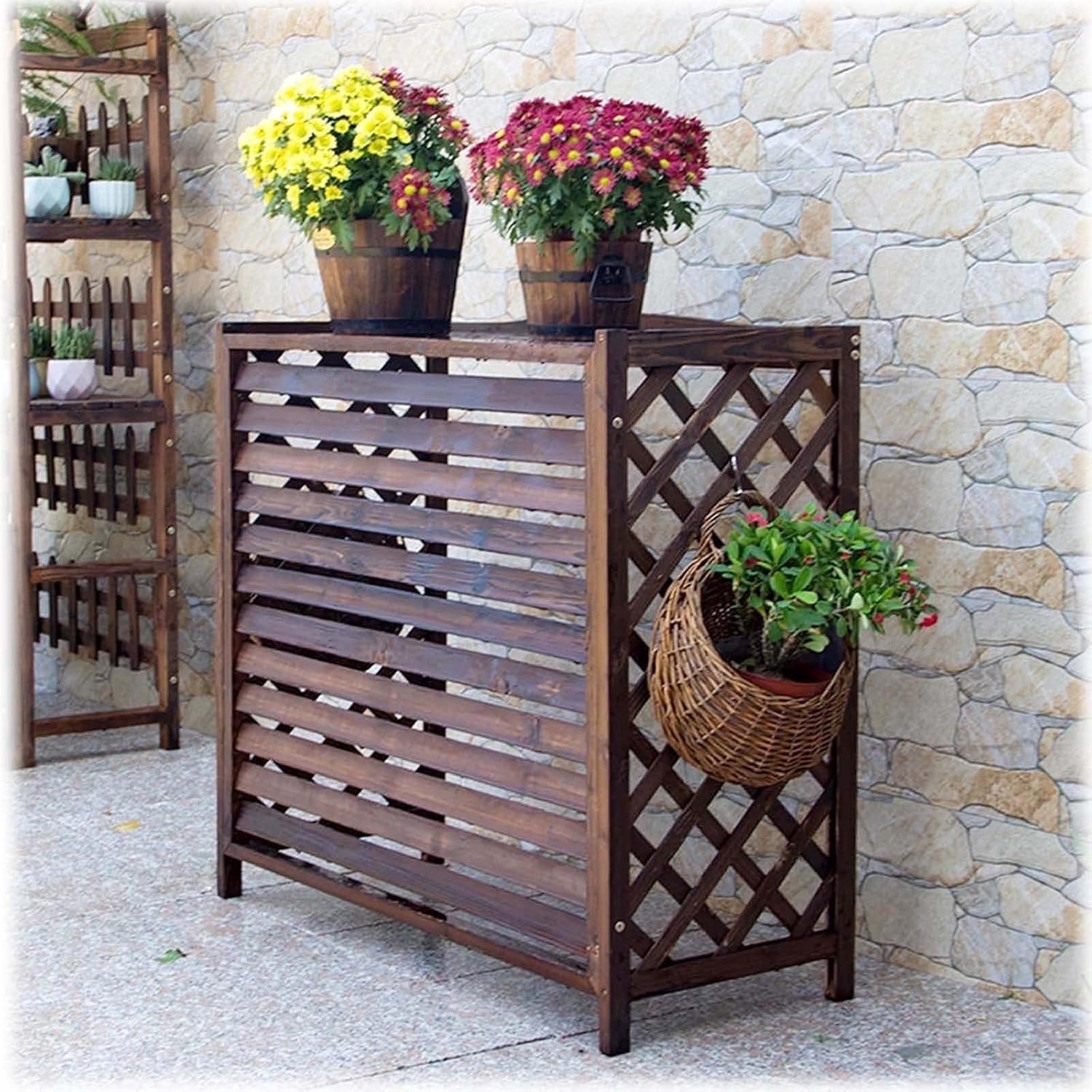 GENERIC Écran De Clôture En Bois Robuste Pour Climatiseur - Étanche - Installation Facile - Durable - Protection De La Vie Privée - Design élégant Pour Unité De Condensation AC