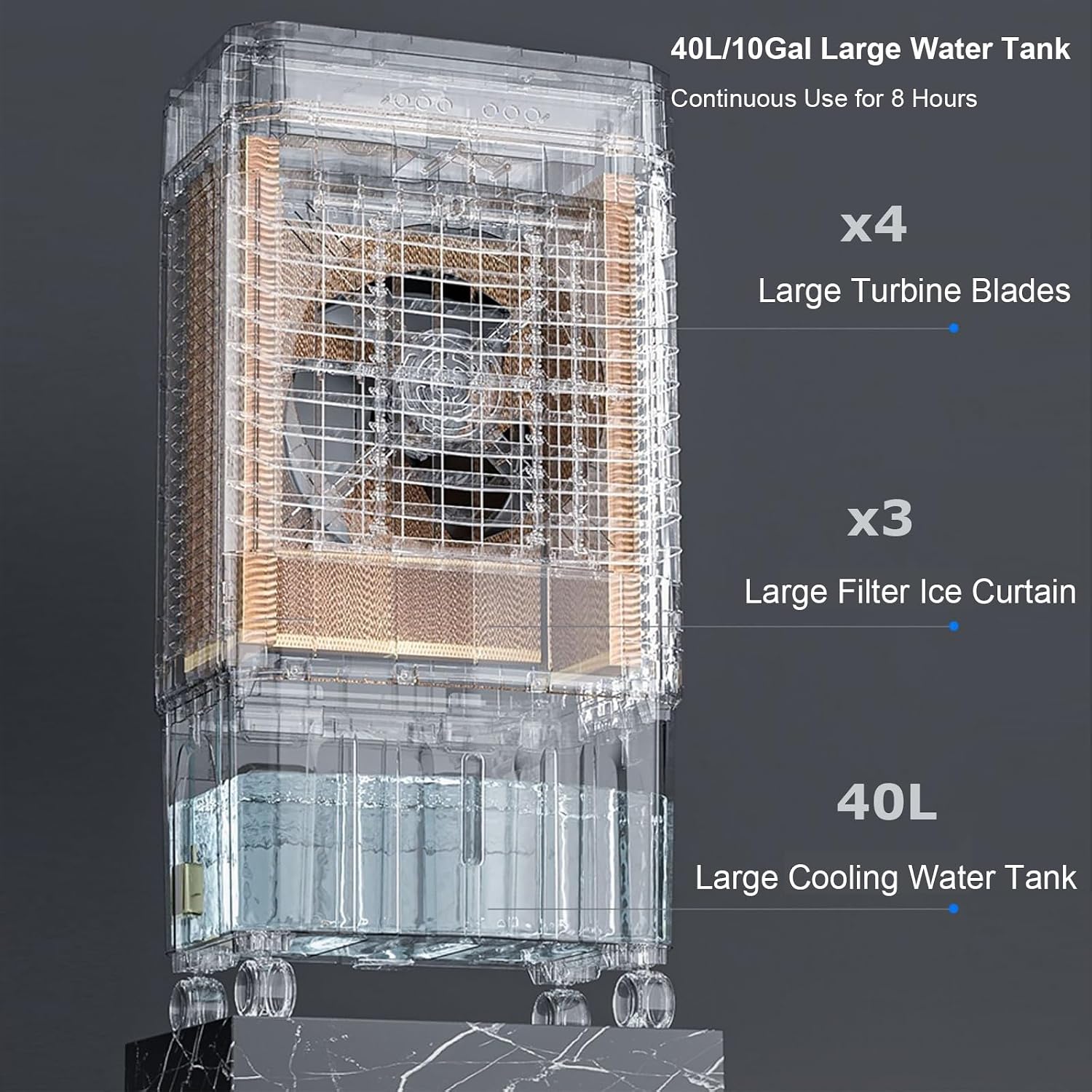  Climatiseur Mobile Sans Évacuation, Rafraichisseur D'air, Réservoir De 40 L, Oscillation à 120°, 4 Packs De Glace, Minuterie De 12 H, Télécommande, 3 Modes Et 3 Vitesses(90cm/35in)