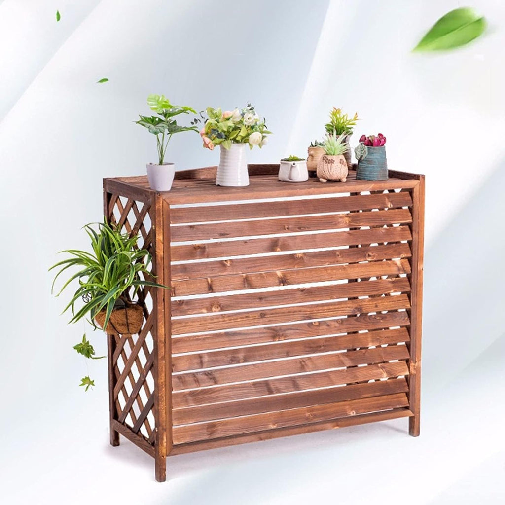 GENERIC Housse De Climatiseur En Bois Massif Avec Pot De Fleurs - Protection Anti-corrosion - Marron - Élégant Et Design