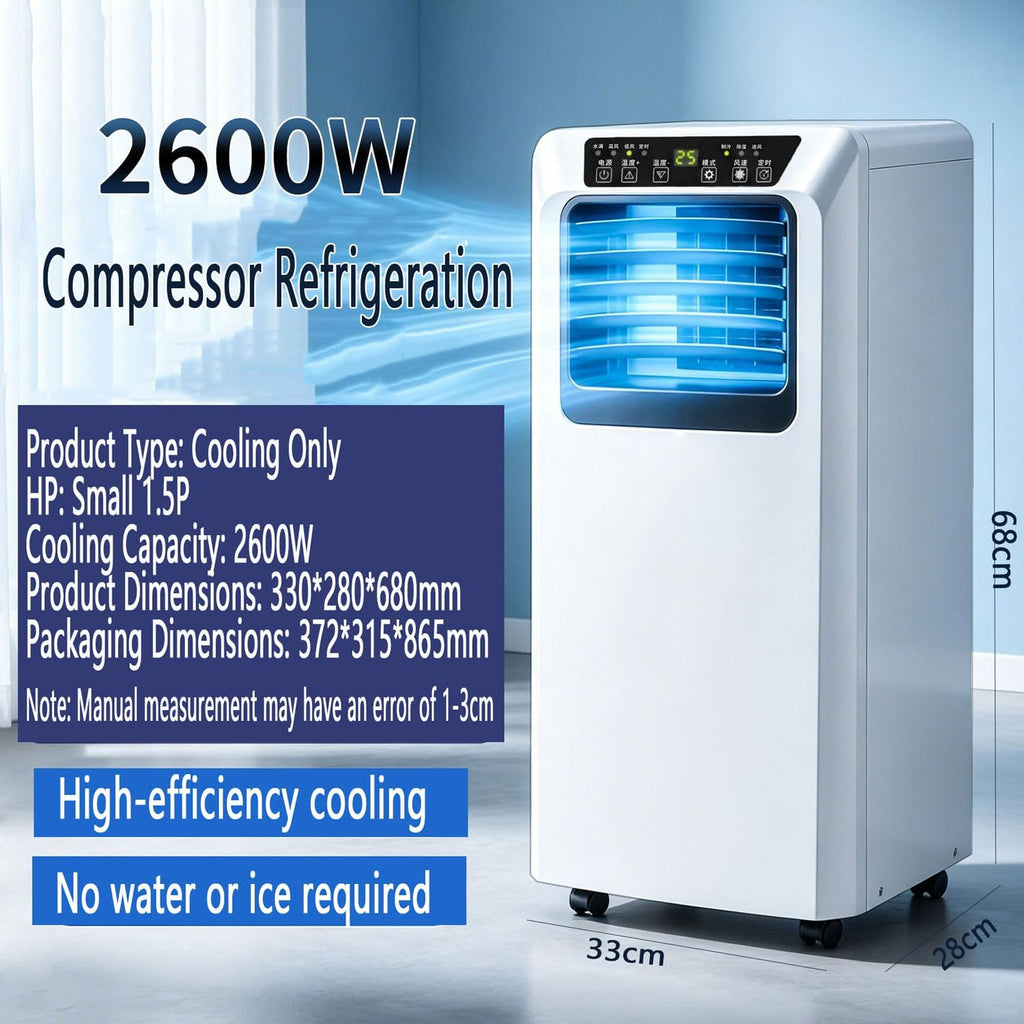  Climatiseur Portable, Unité Intelligente AC Silencieuse Avec Le Mode De Sommeil Cool Dehumidify, Télécommande, Minuterie 24H, Oscillant 120 °, Ventilateur De Refroidissement Pour Chambre à Coucher