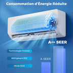  COSTWAY Climatiseur Reversible 18000 BTU 5,1 KW, Climatiseur Split R32, Chauffage, Refroidissement, Déshumidification, Clim Inverter Silencieux 19 DB, Auto-Nettoyage (18000 BTU|5,1 KW - Blanc Wifi)