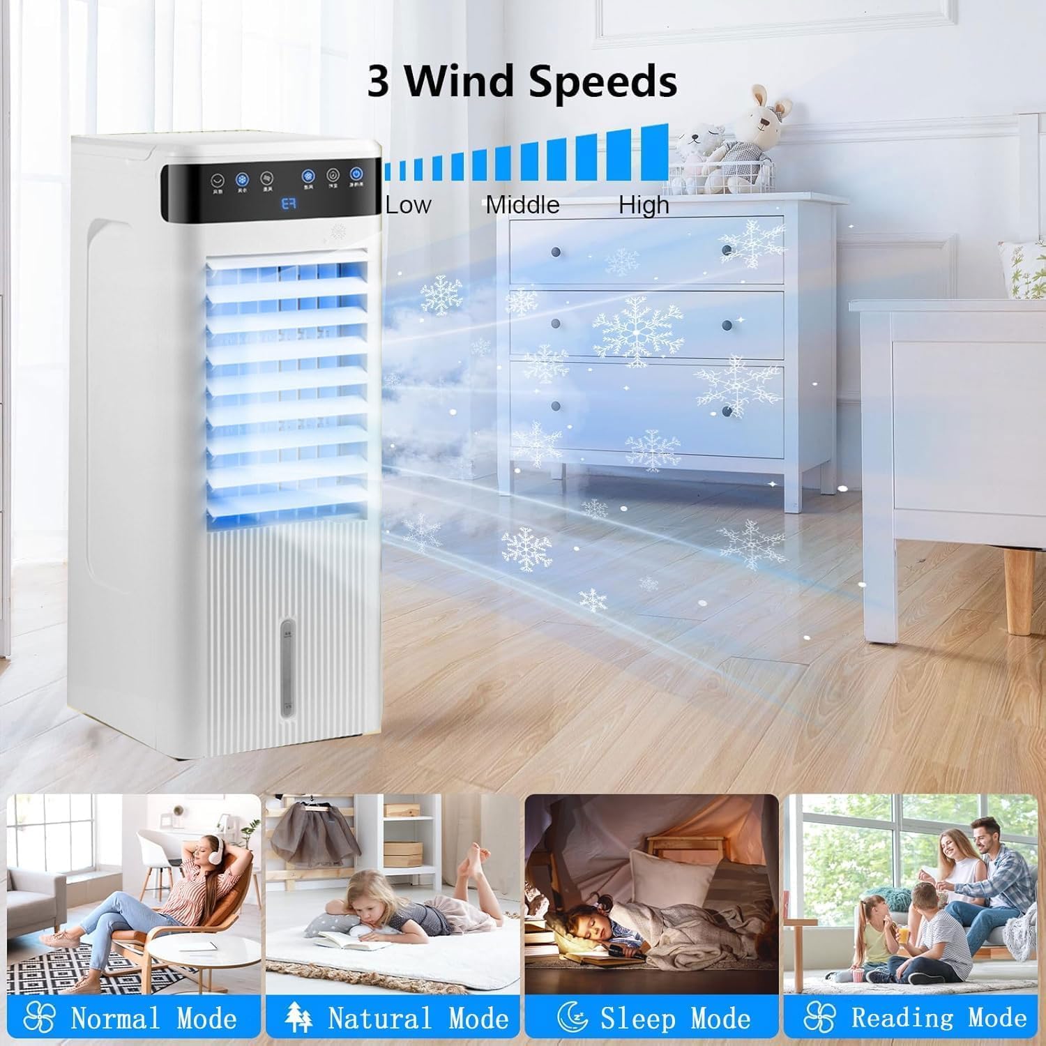 GENERIC Rafraîchisseur D'air, Climatiseur, Refroidissement Par Eau Glacée, Humidificateur, 3 Vitesses, Minuterie 12h, économe En énergie, Modèles Mécanique Et Avec Télécommande