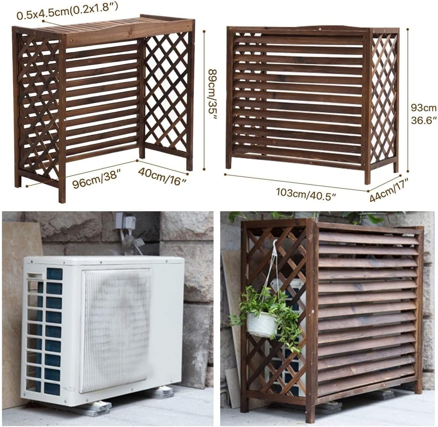 GENERIC Housse De Climatiseur En Bois étanche Pour Unité De Climatisation Extérieure Avec Volets Cachés, Coque De Poubelle Cachée, Installation Facile, Parfaite Pour La Décoration Extérieure Et La Protection