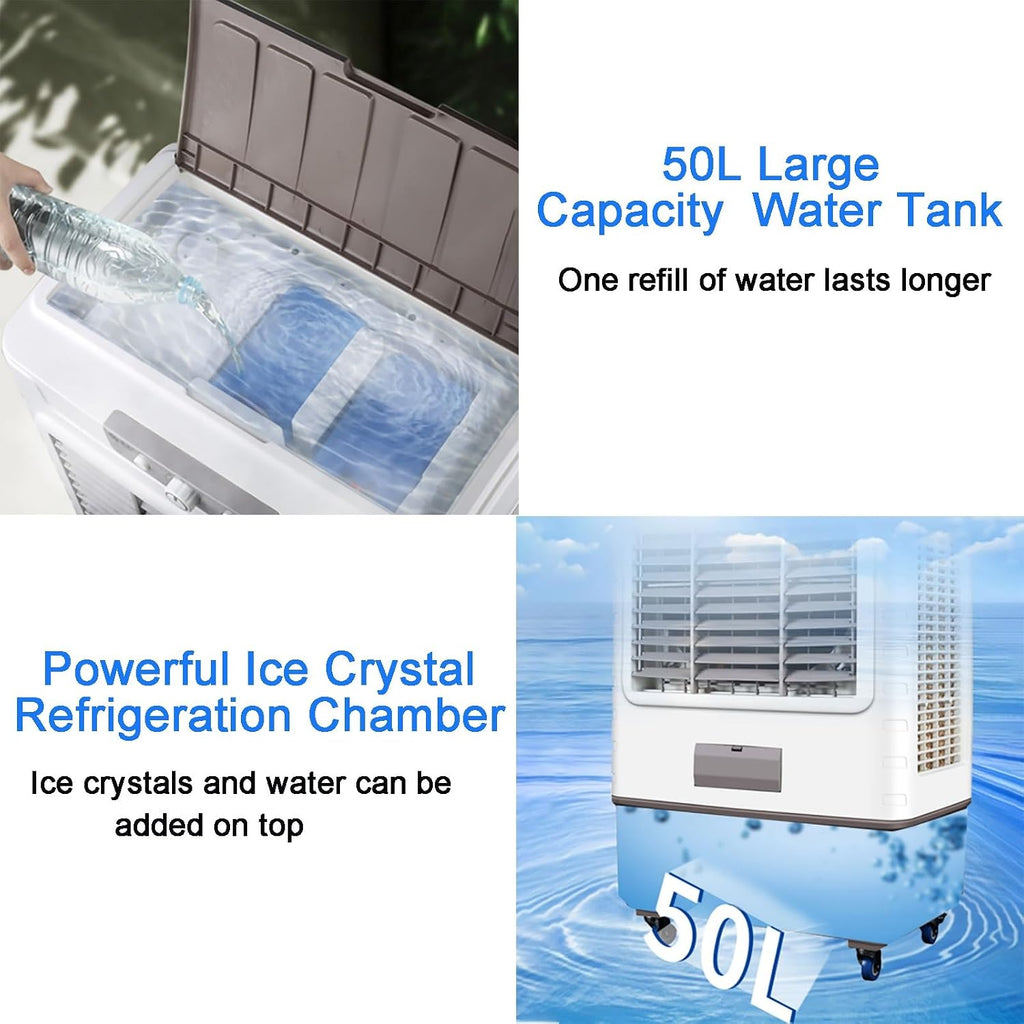 GENERIC Haut CFM Industriel évaporateur Refroidisseur 4500m3H Grand 50L Réservoir Mobile Climatiseur Ventilateur Avec Swing Réglable Et Cristaux De Glace Pour Le Refroidissement D'usine D'entrepôt