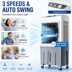  Rafraîchisseur D'Air Évaporatif Mobile Sans Tuyau D'Évacuation, Refroidisseur Silencieux 3 Vitesses, Refroidissement Jusqu'à 50m², Ventilateur Rafraîchissant Économique Pour Intérieur Ext 50*34*100cm