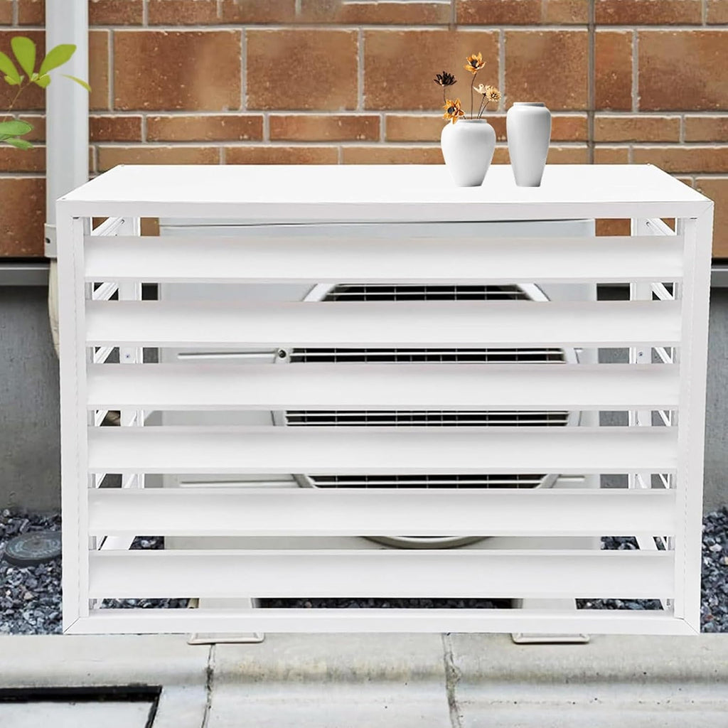  Housse De Protection En Aluminium Pour Climatiseur Extérieur - Écran Décoratif Et Boîtier Pour Climatisation - Étanche - Blanc - 110 X 60 X 80 Cm/43 X