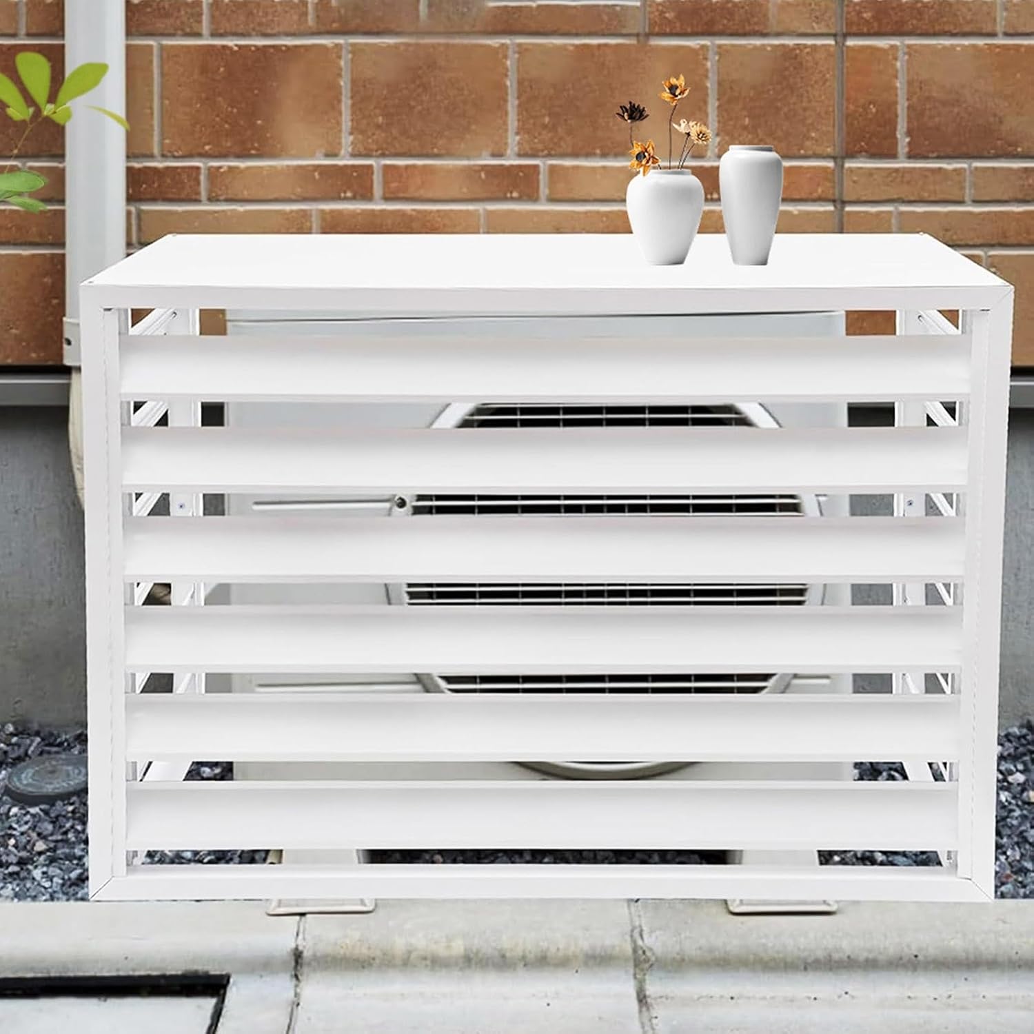  Housse De Protection En Aluminium Pour Climatiseur Extérieur - Écran Décoratif Et Boîtier Pour Climatisation - Étanche - Blanc - 110 X 60 X 80 Cm/43 X