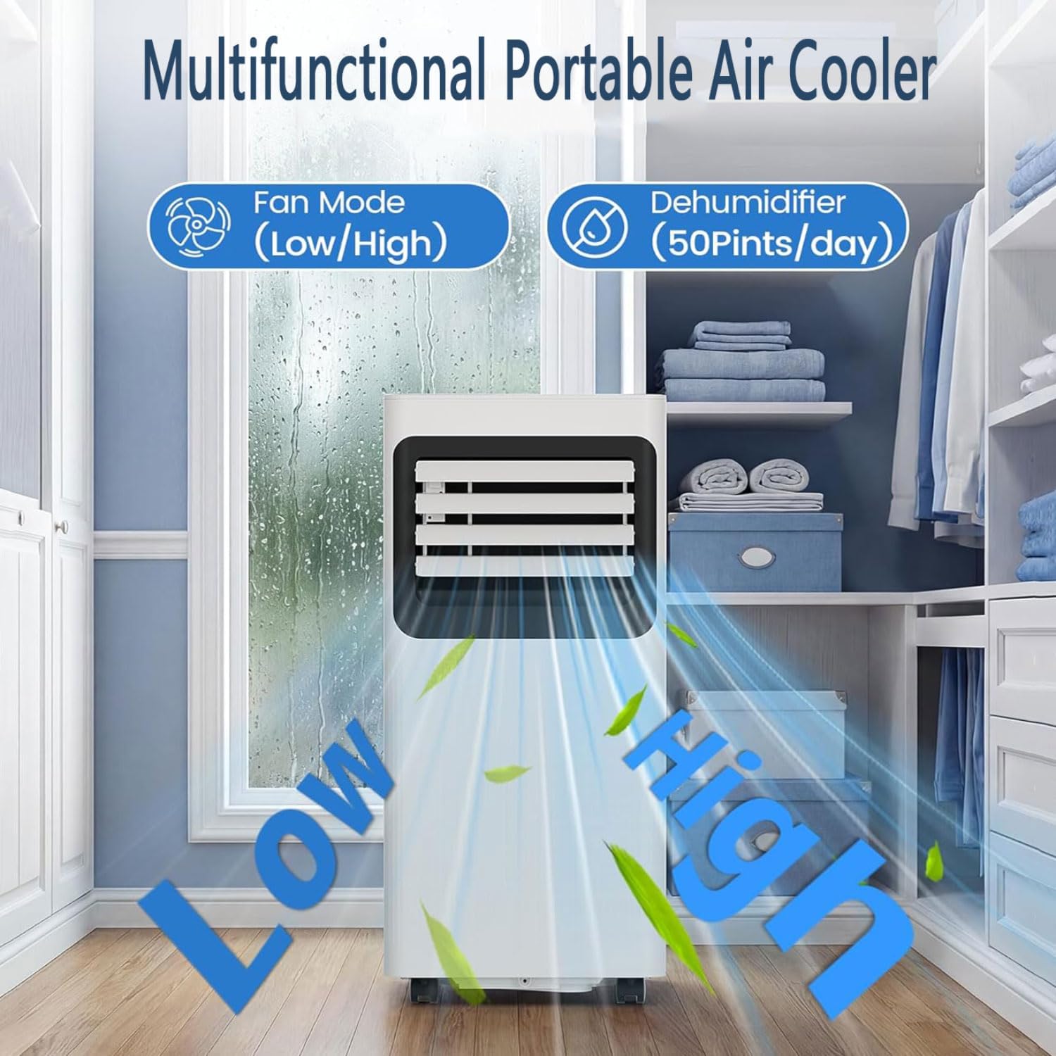 GENERIC Climatiseur Portable Refroidit Jusqu'à 30 M², Unité AC Intelligente Avec Télécommande, Refroidissement Silencieux Avec Modes De Veille Et Ventilateur Frais Et Sec, Kit De Fenêtre Minuterie 24 Heures