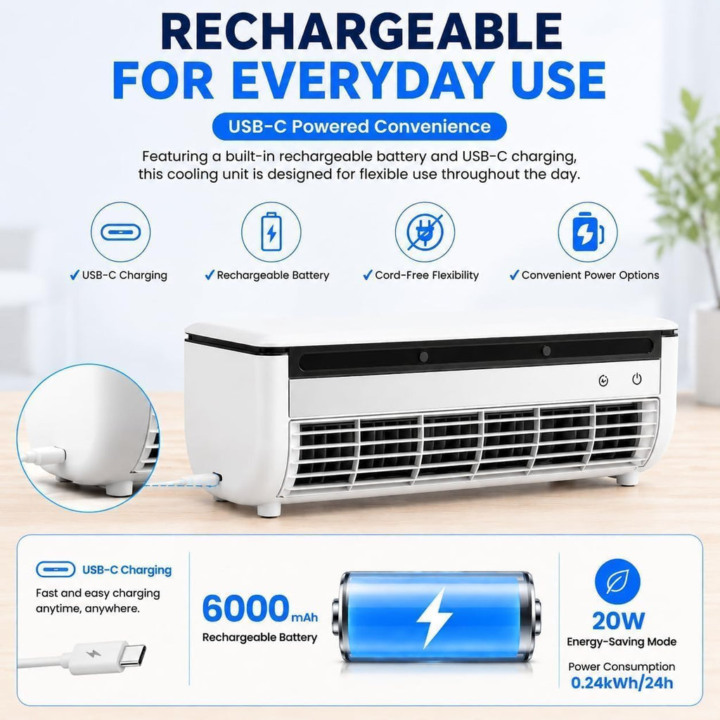  Climatiseur Mural à Chargement Sans Fil, Unité De Climatisation Murale Portable Pour Cuisine, Chambre à Coucher, Ventilateur De Refroidissement Sans Perçage, Refroidissement Instantané Pour (Blanc)