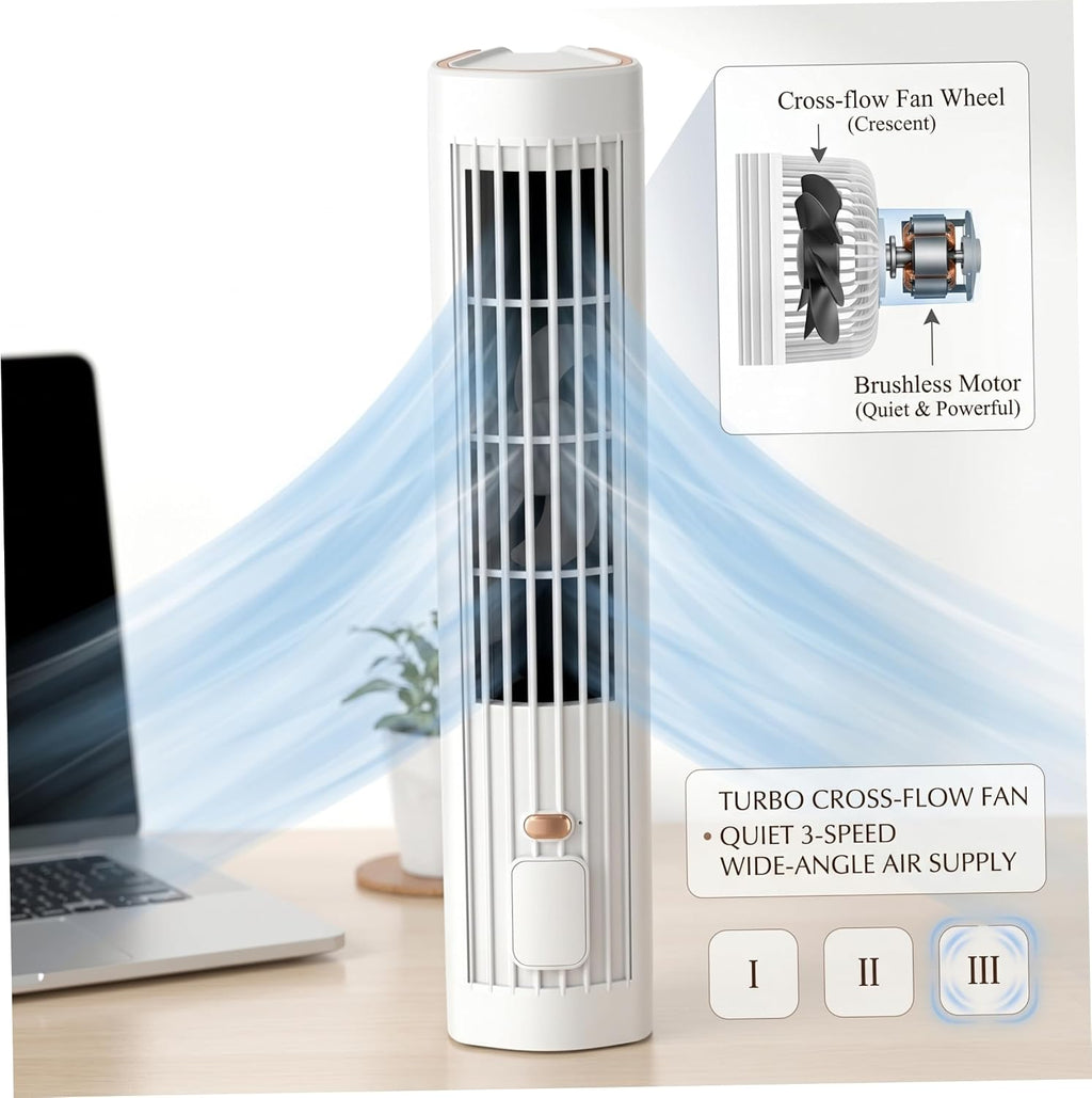  Climatiseur Personnel 2 En 1 à Chargement Sans Fil De 12 Pouces, Ventilateur Froid Portable Silencieux à 3 Vitesses Rechargeable Par USB, Mini Unité AC Pour Bureau, Maison, Dortoir, Blanc