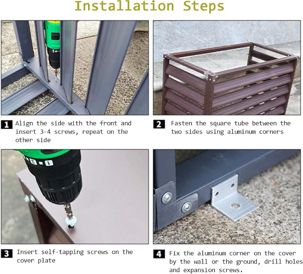 GENERIC Écran De Clôture Pour Climatiseur Extérieur - Volets En Alliage D'aluminium Et Support De Fleurs - Couvercle En Métal Anti-corrosion Pour Unité Extérieure - Support élégant Pour Plantes (noir A