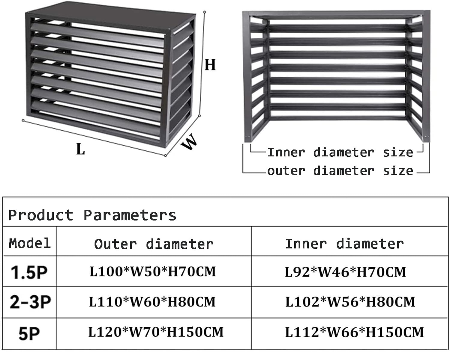 GENERIC Climatiseur Extérieur – Boîtier En Aluminium Avec Porte-fleurs Et Volets à Persiennes – Séparateur Extérieur Autonome Pour Unités De Climatisation Et Cachette à Ordures (noir)