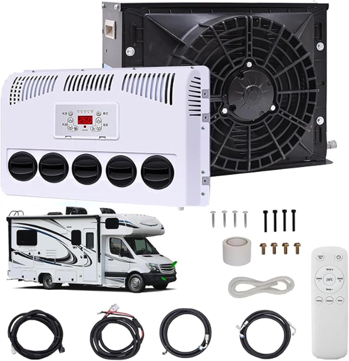 GENERIC Kit De Climatiseur Pour Camping-car, Système Split De Stationnement Avec Volume D'air De 450 M³/h, Refroidissement Rapide Et Silencieux Pour Camions Semi-remorques, Bus Et Caravanes
