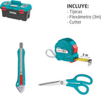  TOTAL - Boîte De 32 Outils 17" (43 Cm) | Pince, Clé, Tournevis Et Marteau Avec Tire-lave | Flexomètre, Embouts Et Arc De Scie | Testeur De Tension