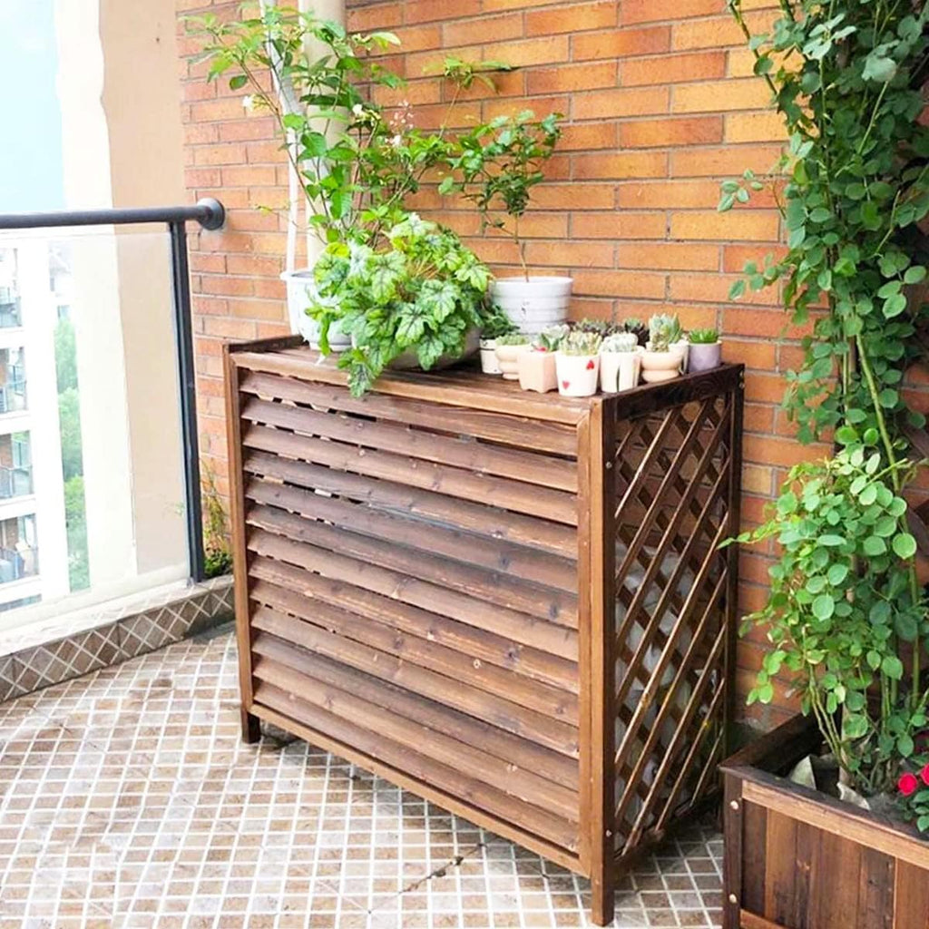  Housse De Climatiseur En Bois Pour Extérieur, Volets Décoratifs Et Grilles De Protection, Support De Climatisation Polyvalent Avec Support De Fleurs (taille : 105 X 47 X 140 Cm)