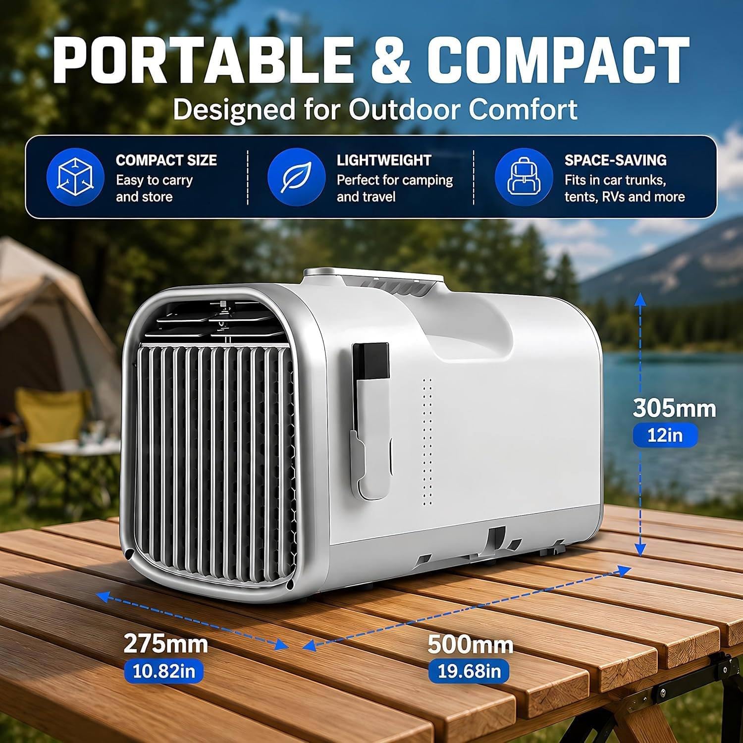  Climatiseur De Tente Silencieux Et Compact De 4400/5100 BTU Pour Camping 1500W | Climatiseur De Camping 4 En 1 (refroidisseur/déshumidificateur/ventilateur/veilleuse), évaporation Automatique Sans Vidange