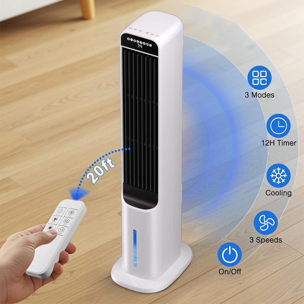 GENERIC Refroidisseur D'air De Tour Silencieux Avec Ventilateur De Refroidissement Par évaporation à Distance à 3 Vitesses Pour Chambre à Coucher Et Bureau, Unité De Climatisation Portable Efficace En énergie