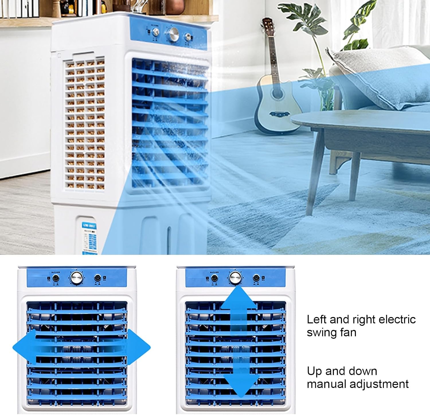  Climatiseur Mobile, Rafraichisseur D'air Silencieux, 30l Large Réservoir D'eau, 3 Vitesses De Vent, Oscillation à 120 °, Commande Par Bouton, Climatiseur Portable Pour Usage Extérieur Et Intérieur