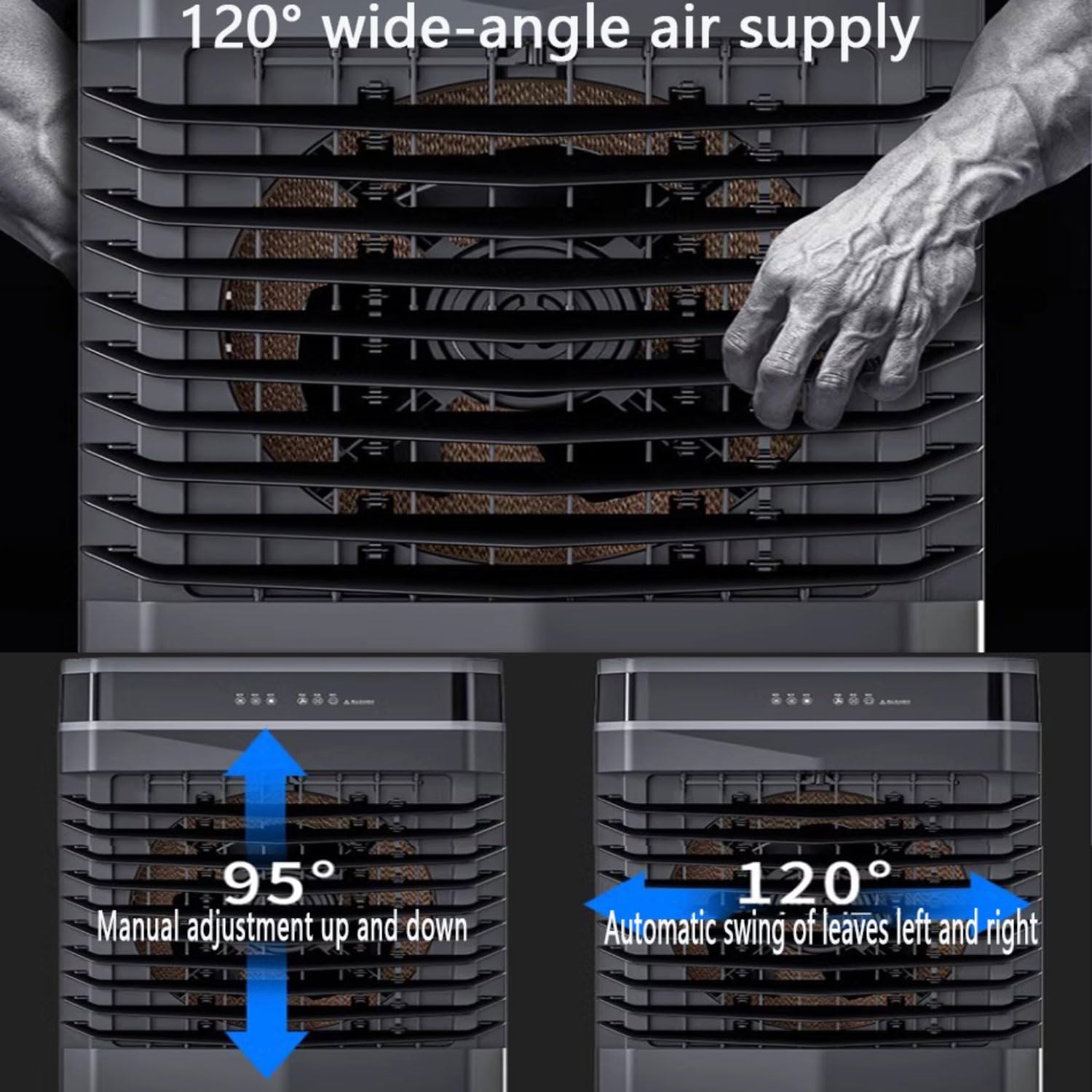 GENERIC Refroidisseur D'air évaporatif Portable Avec Réservoir D'eau 40L Et 2 Packs De Glace Efficace D'énergie 3 Vitesses 120° Oscillation Ventilateur De Refroidissement D'épargne D'espace Climatisation Indu