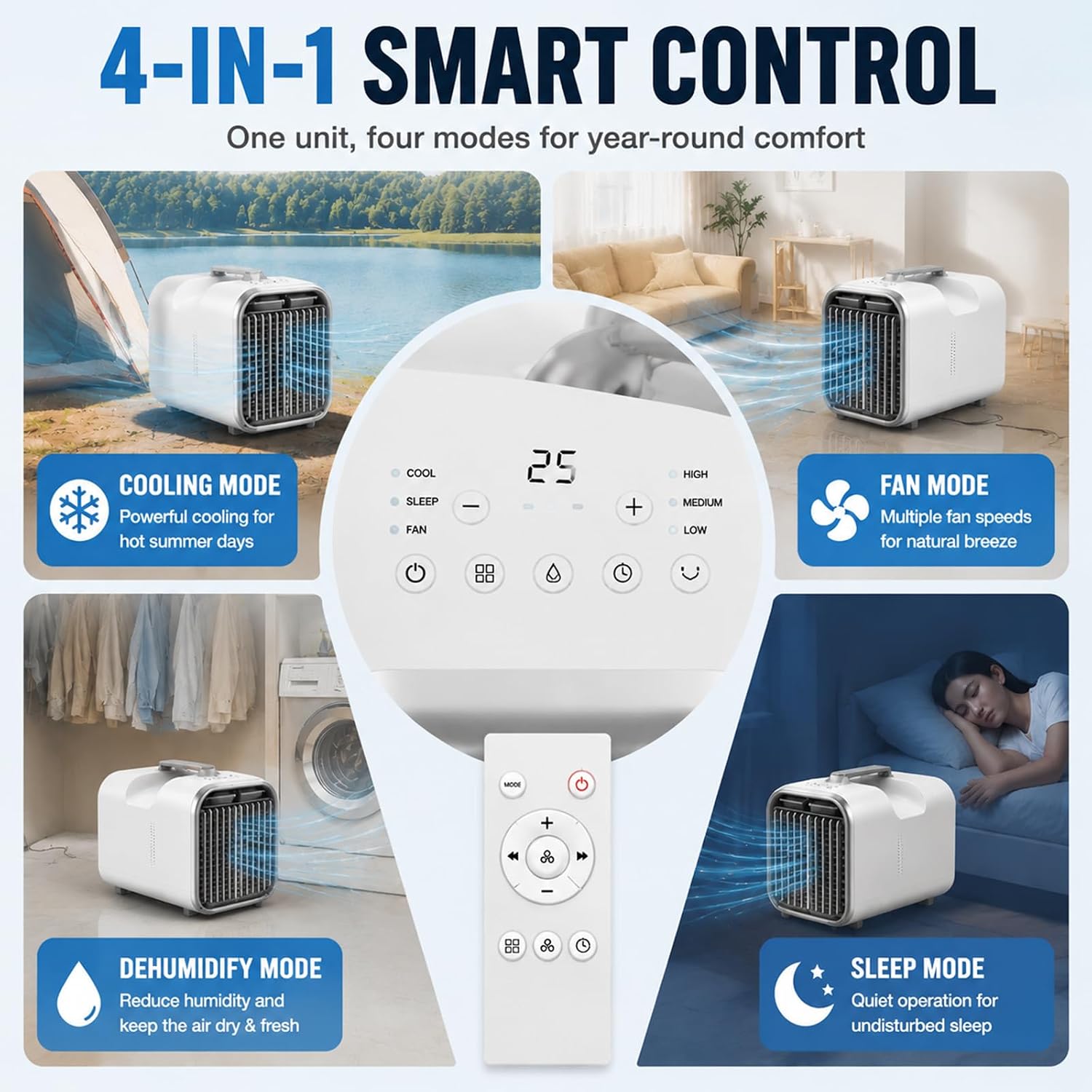  Climatiseur Mobile Camping 4000 BTU, Clim Portable Silencieux Basse Consommation 420W Sans Fenêtre Pour Tente Camping Car Camion Van Garage Intérieur Extérieur