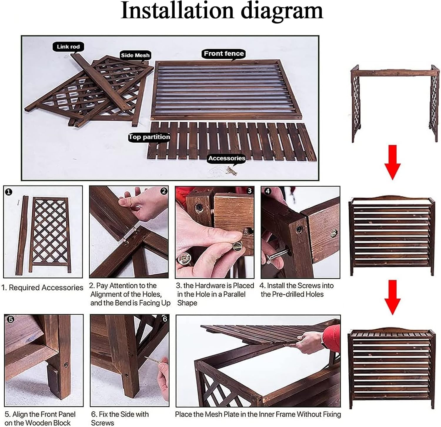 GENERIC Housse De Protection Pour Climatiseur Extérieur En Bois Massif - Clôture D'intimité Pour Fenêtre - Décoration De Jardin Pour Une Esthétique Extérieure Améliorée