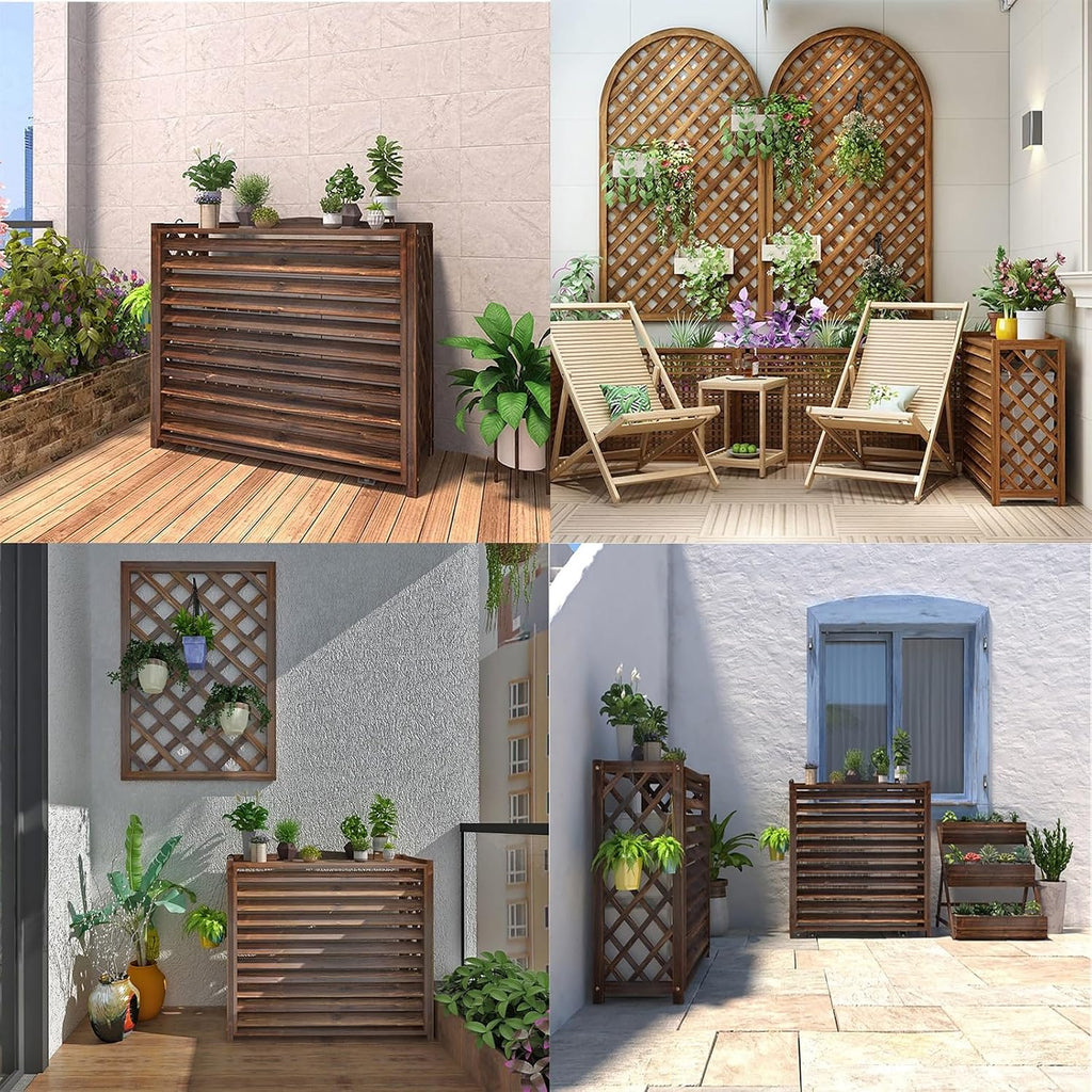 GENERIC Housse De Protection En Bois Pour Climatiseur Et Radiateur - Design élégant En Treillis - Support Pour Plantes En Bois Massif Et écran D'intimité Pour Climatiseurs Extérieurs