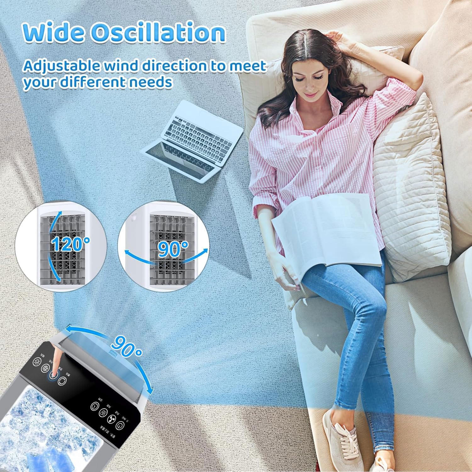 GENERIC Refroidisseur D'air évaporatif Avec Télécommande, Ventilateur De Refroidissement De Marais Portable, 12H Minuterie, 3 Vitesses, Mode De Sommeil Silencieux, Réservoir D'eau Double Pour Bureau De Chambr