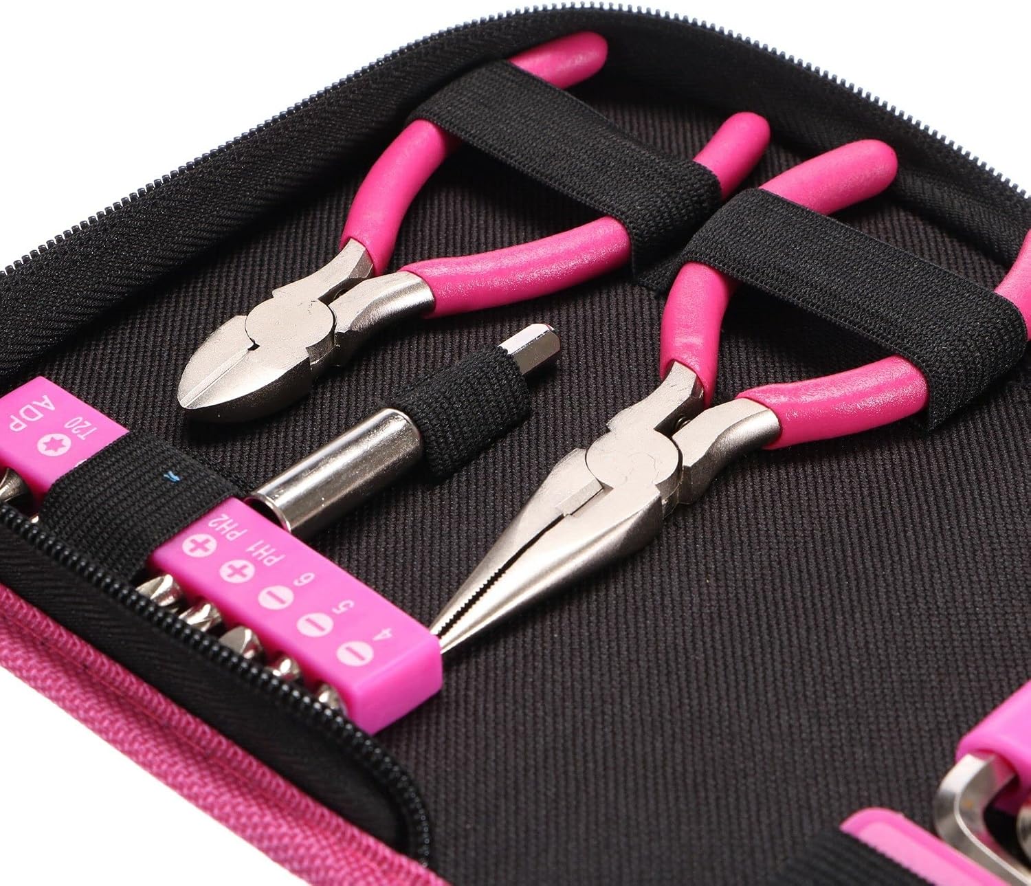  HOME PINK 26 | Kit D’outils 26 Pièces | Étui Textile Rose à Fermeture éclair | Réparations Domestiques