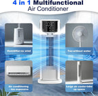  Climatiseur Mobile Silencieux 4 En 1 Ventilateur Rafraichisseur D'air Avec 4 Vitesses De Ventilation, 2 Modes De Pulvérisation, Oscillation à 90° Et Minuterie Pour Chambre Cuisine Bureau, Blanc