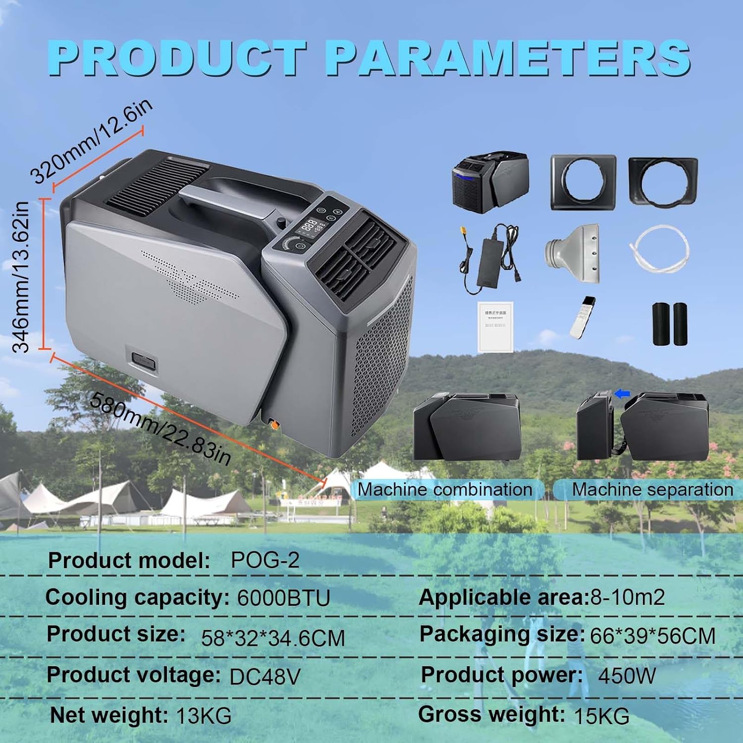  Climatiseur De Camping Sous Tente | Climatiseur Portable, 6 000 Btu, Contrôle Intelligent, Conception Split, Fonction Sans Vidange, Adapté Au Camping En Tente, Au Camping-Car Ou À La Maison