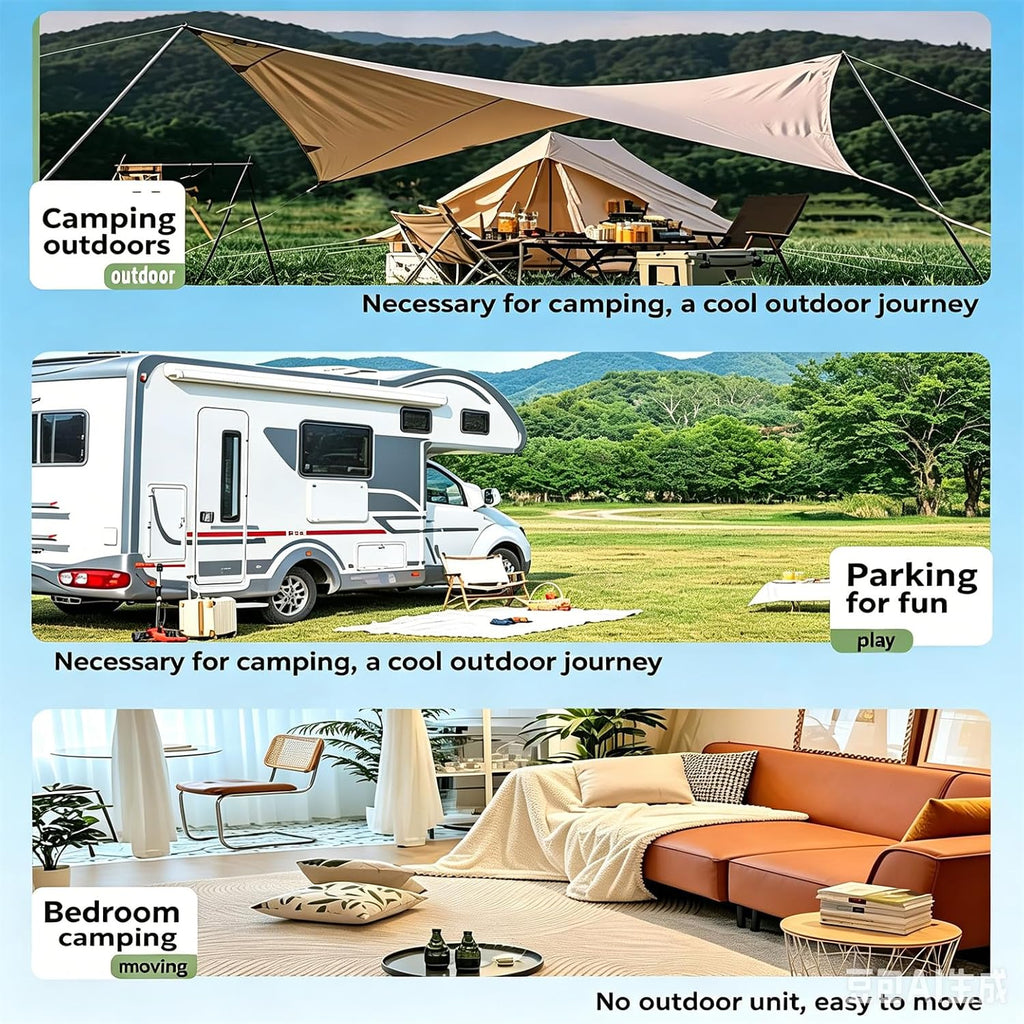  Climatiseur Pour Fourgonnette, Climatiseur Extérieur à Refroidissement Rapide, 16-32 °C, 3 Vitesses De Ventilation, Autonomie 24 H, Pour Caravane, Camping-Car 49 × 33 × 26 Cm 220V-cold