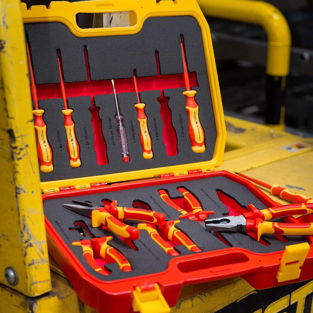  HÖGERT TECHNIK Lot De 12 Outils électriciens Isolés 1000 V Tournevis Manuel, Tournevis Plat Et Cruciforme, Pinces, Test De Tension, Coffret En Plastique